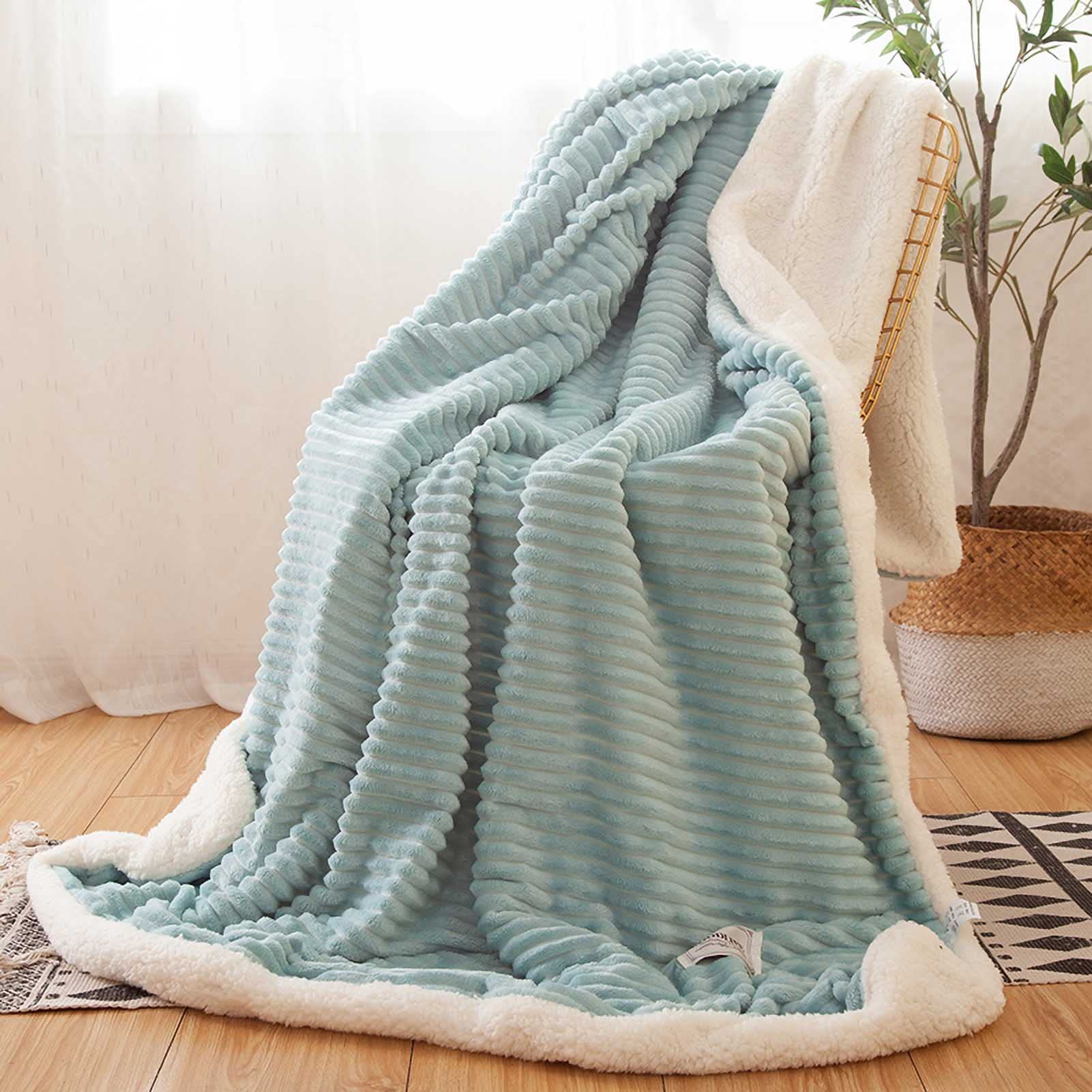 TBATM Warm Cozy Plush Throw Blanket, Soft Fluffy Throws for Sofas Double/Twin Bed Large Blankets, Double-Layer Flannel Blankets for Sofa Chairs Bed - Multi-Size,Blue,180X200cm