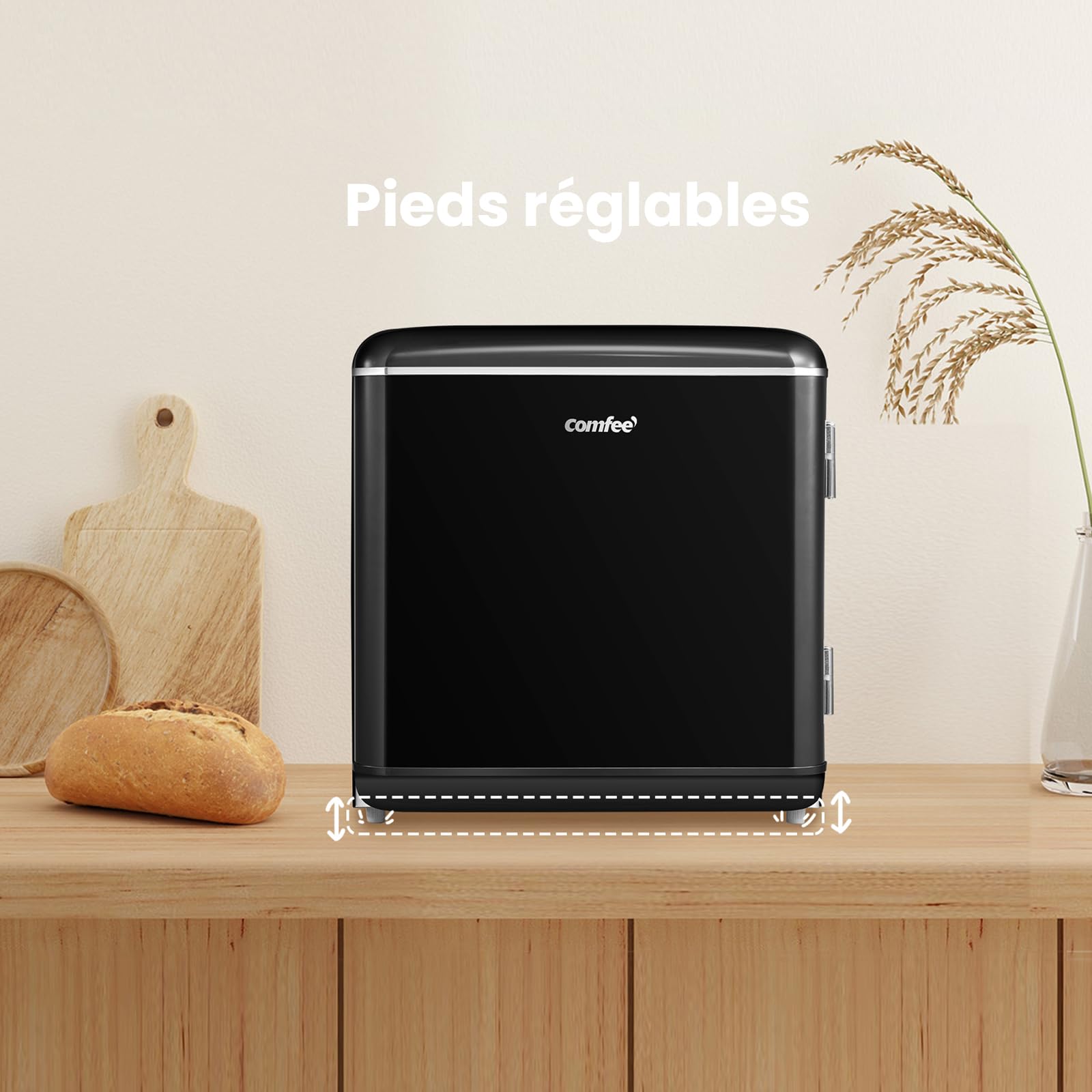 Comfee' RCD50BL2EURT(E) Mini Réfrigérateur Monoporte 47L Design Rétro Noir