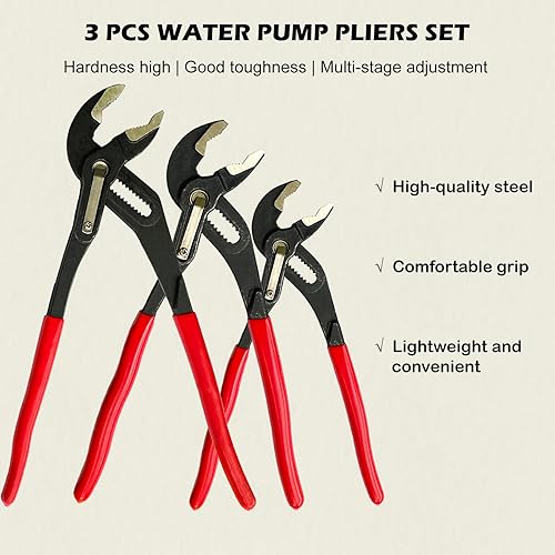 Miniatura 5 de Juego de 3 alicates para bomba de agua de 7 pulgadas, 10 pulgadas, 12 pulgadas, alicates de fontanería de apertura más ancha, alicates de ajuste