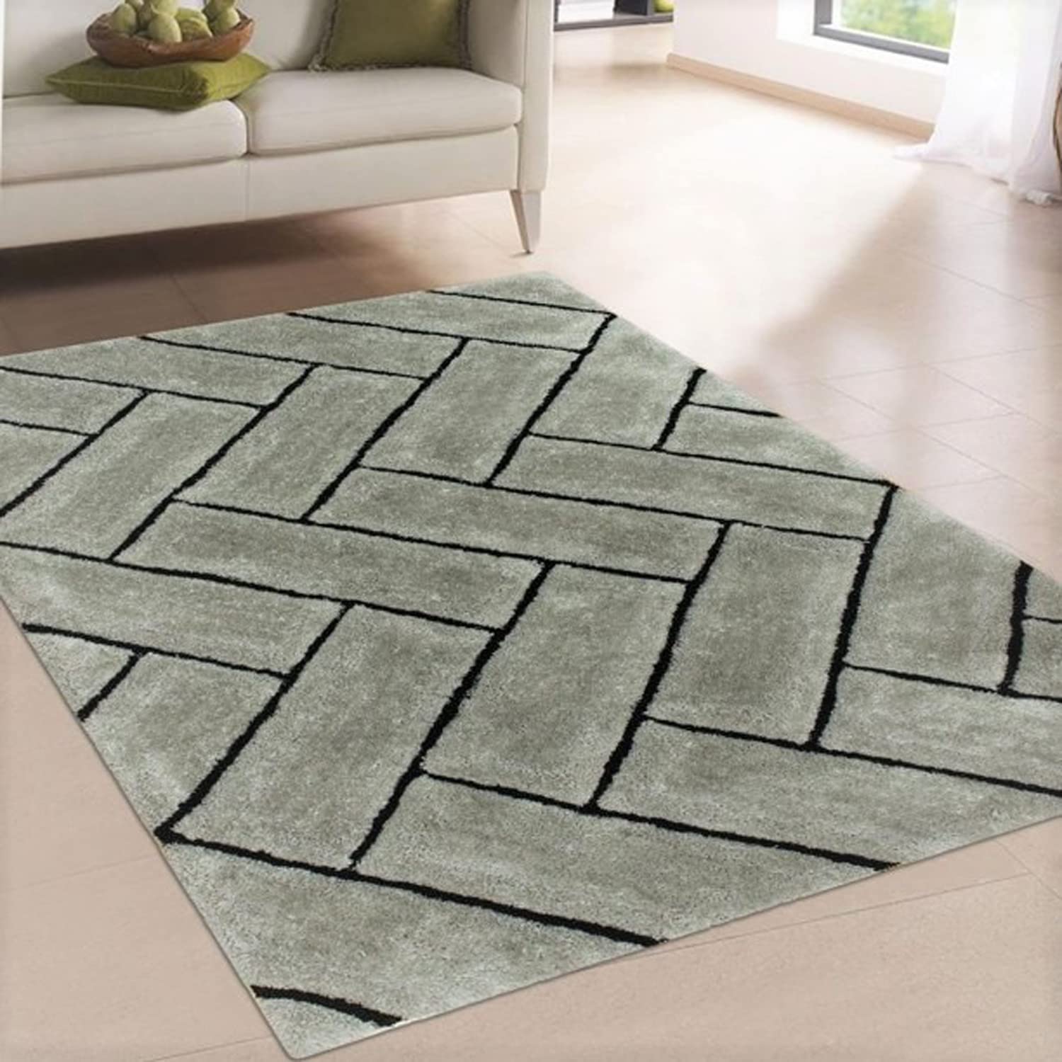 HI-Homes Hand Woven Geometric 3D Pattern Fur Carpet for Living Room with 2-inch Thickness [Size- 6x8 feet, Color- Silver Multi ] (B0BHDKKHS2) Amazon Price History, Amazon Price Tracker