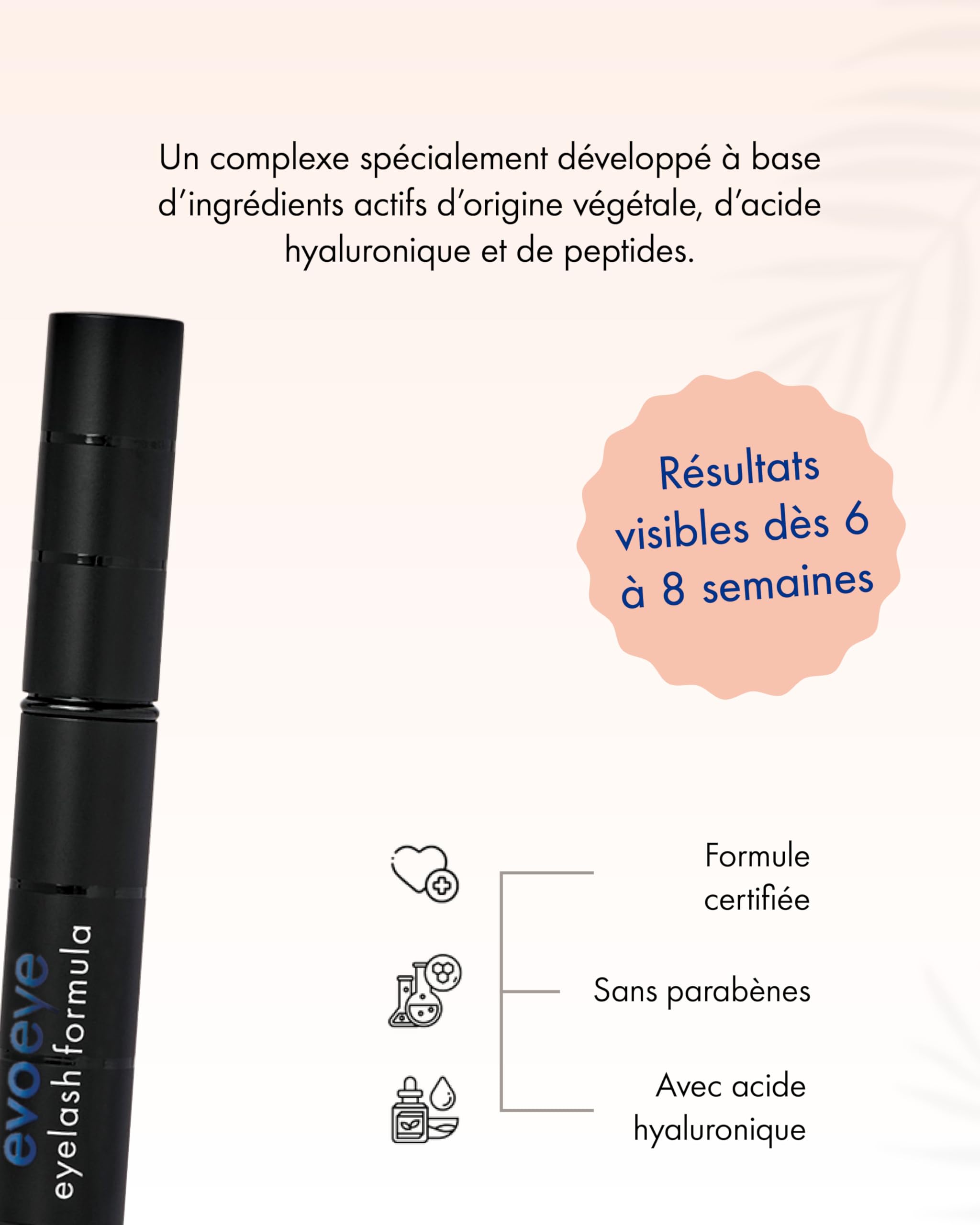 EVOBEAUTÉ evoeye Eyelash Formula 3 ml - Sérum cils haute performance pour l’apparence de cils plus longs et plus fournis en 6 à 8 semaines, sérum hydratant avec peptides revitalisants