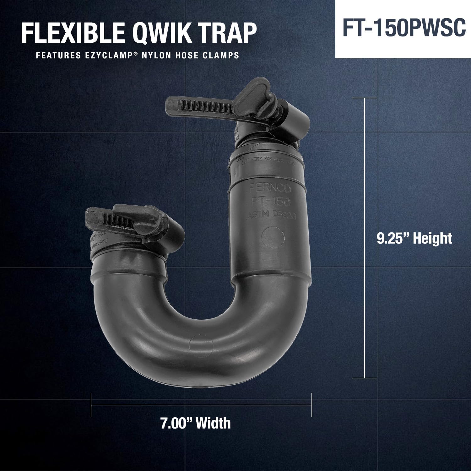 Fernco Qwik Trap Adapter Connects 1.25-inch or 1.5-inch Sink Tailpiece to 1.5-inch Tubular Trap Arm with EzyClamp Tool Free Bands