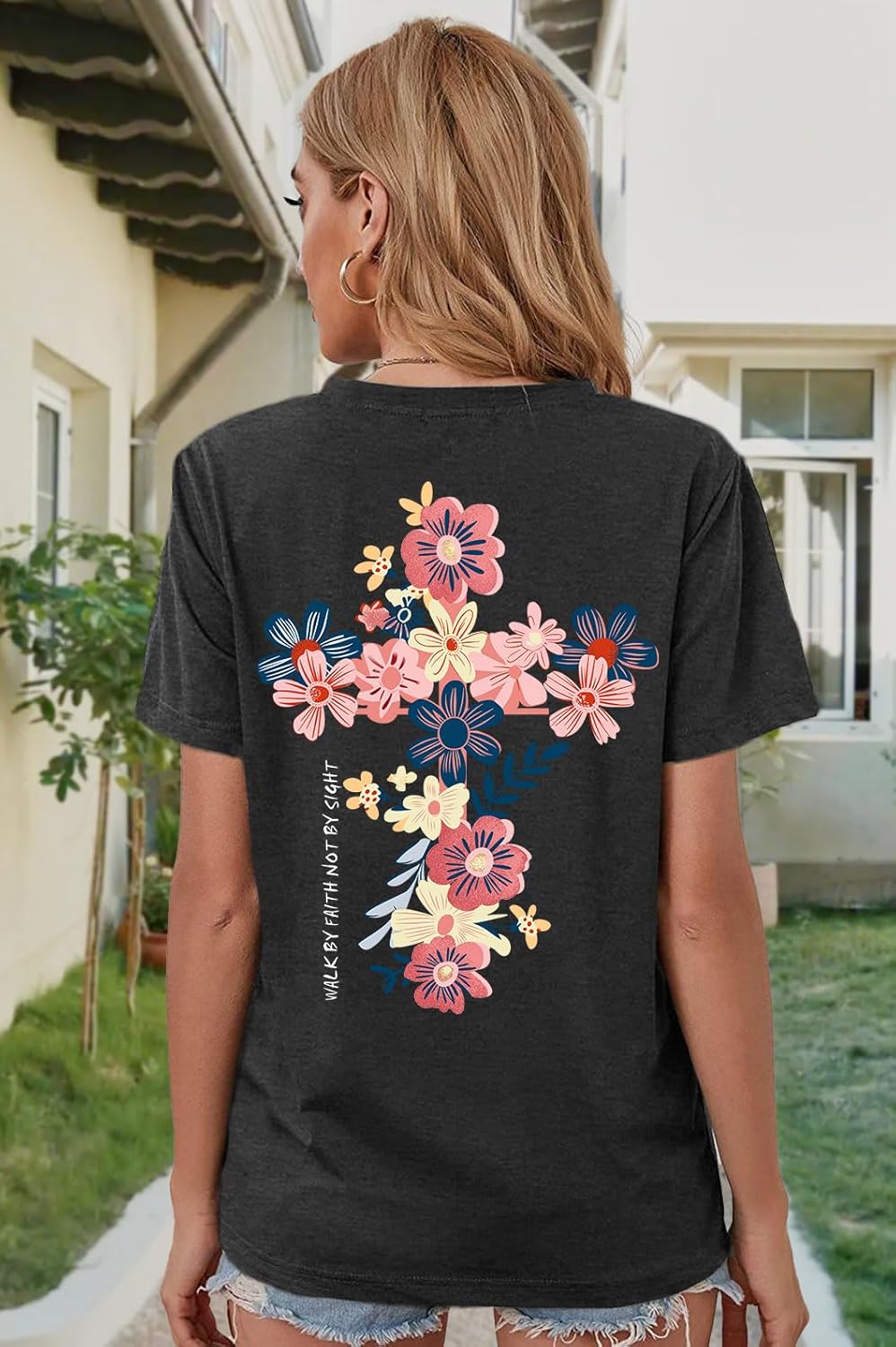 Christian Shirts for Women: Floral Christian Graphic Tees Bible Verse T Shirt Religious Short Sleeve Tops - Image 5