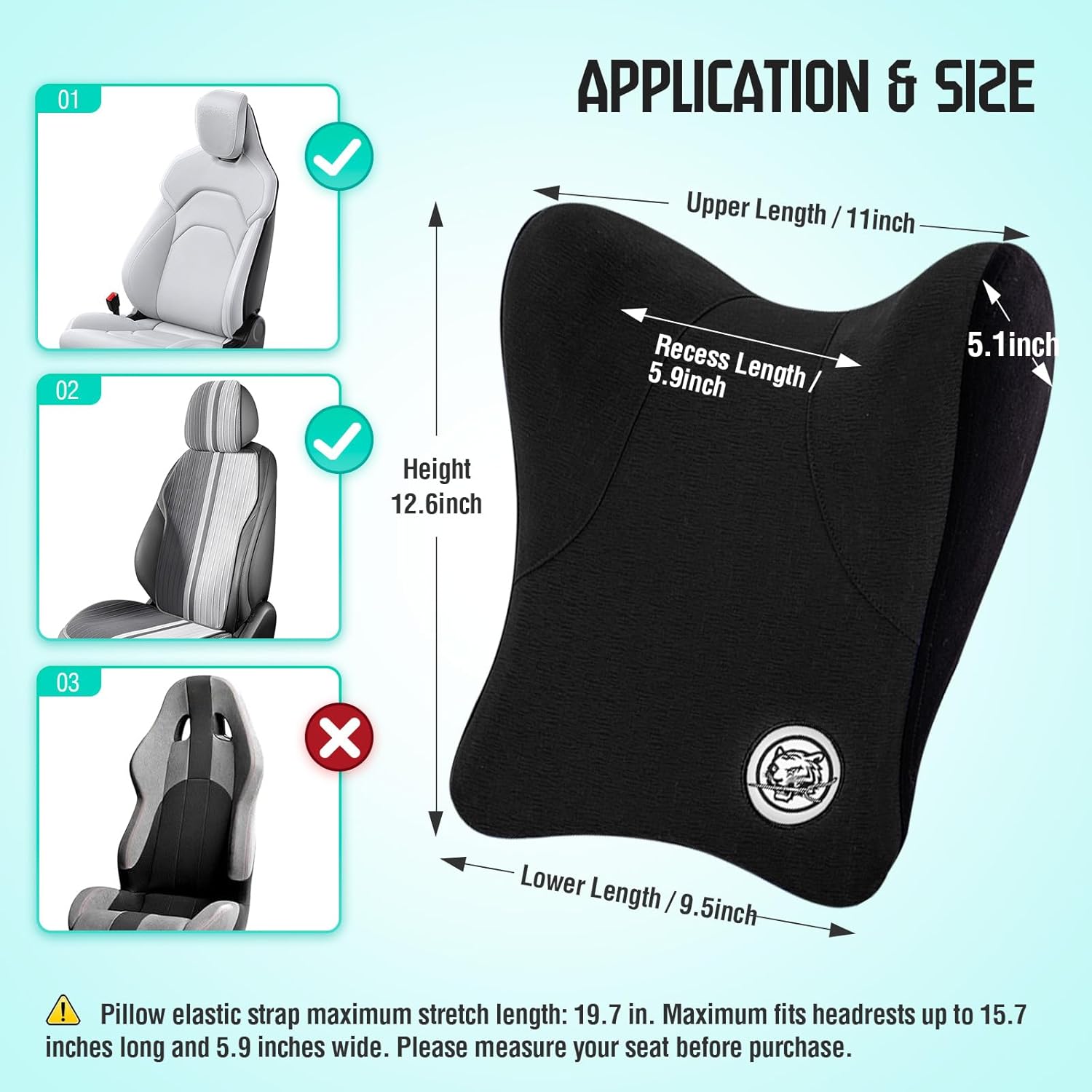 Car Neck Pillow for Driving Seat, Soft Memory Foam Headrest Pillow with Adjustable Strap and Removable Cover, Ergonomic Neck Support for Car, Office Chair, Gaming Chair – Black