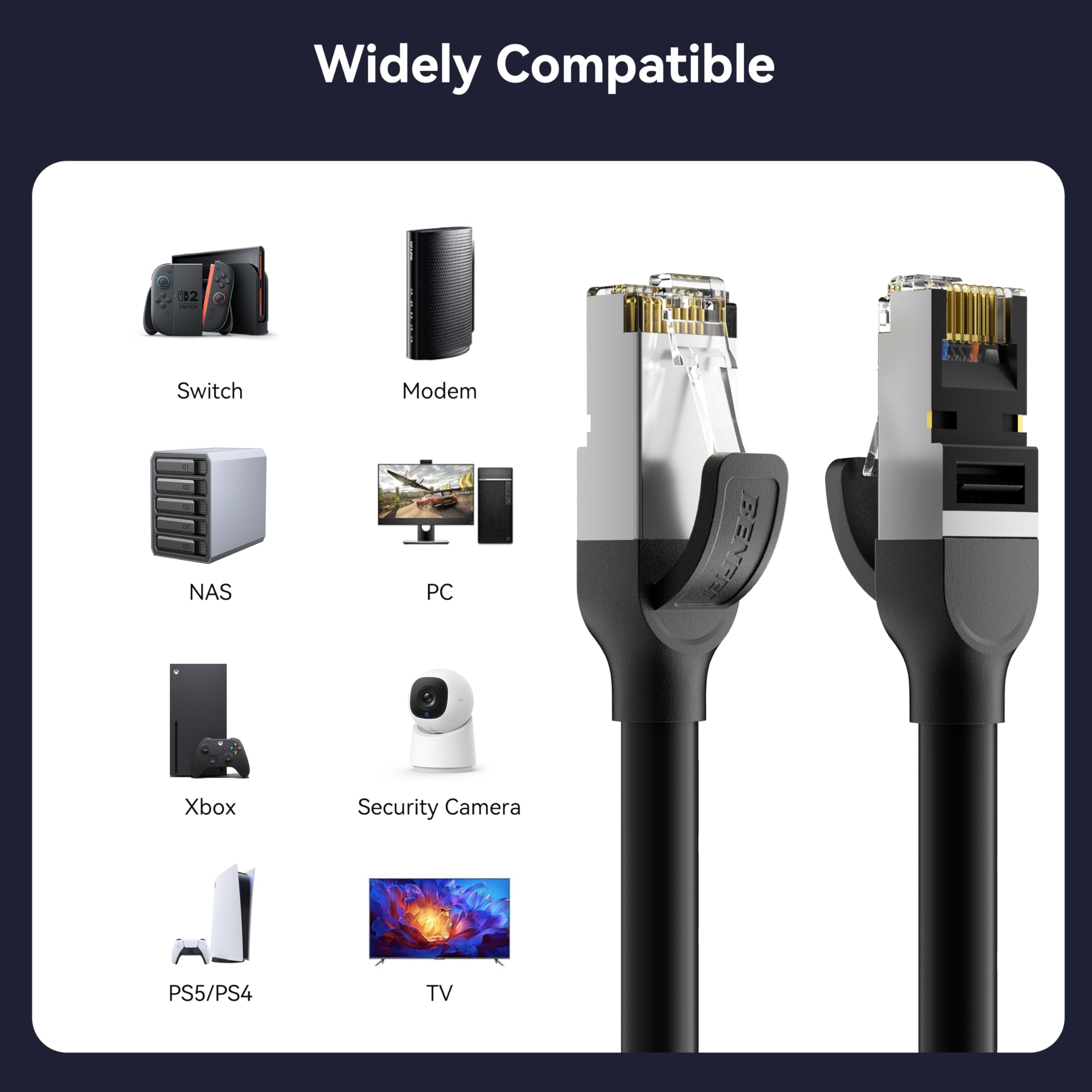 BENFEI Cable Ethernet Cat 7 30M, 10Gbps 600MHz, Cable de red RJ45 LAN Alta Velocidad, Cobre Puro F/FTP Blindado, Cable de Internet Resistente para In/Exterior, PC Gaming PS5 Xbox Router Módem Switch