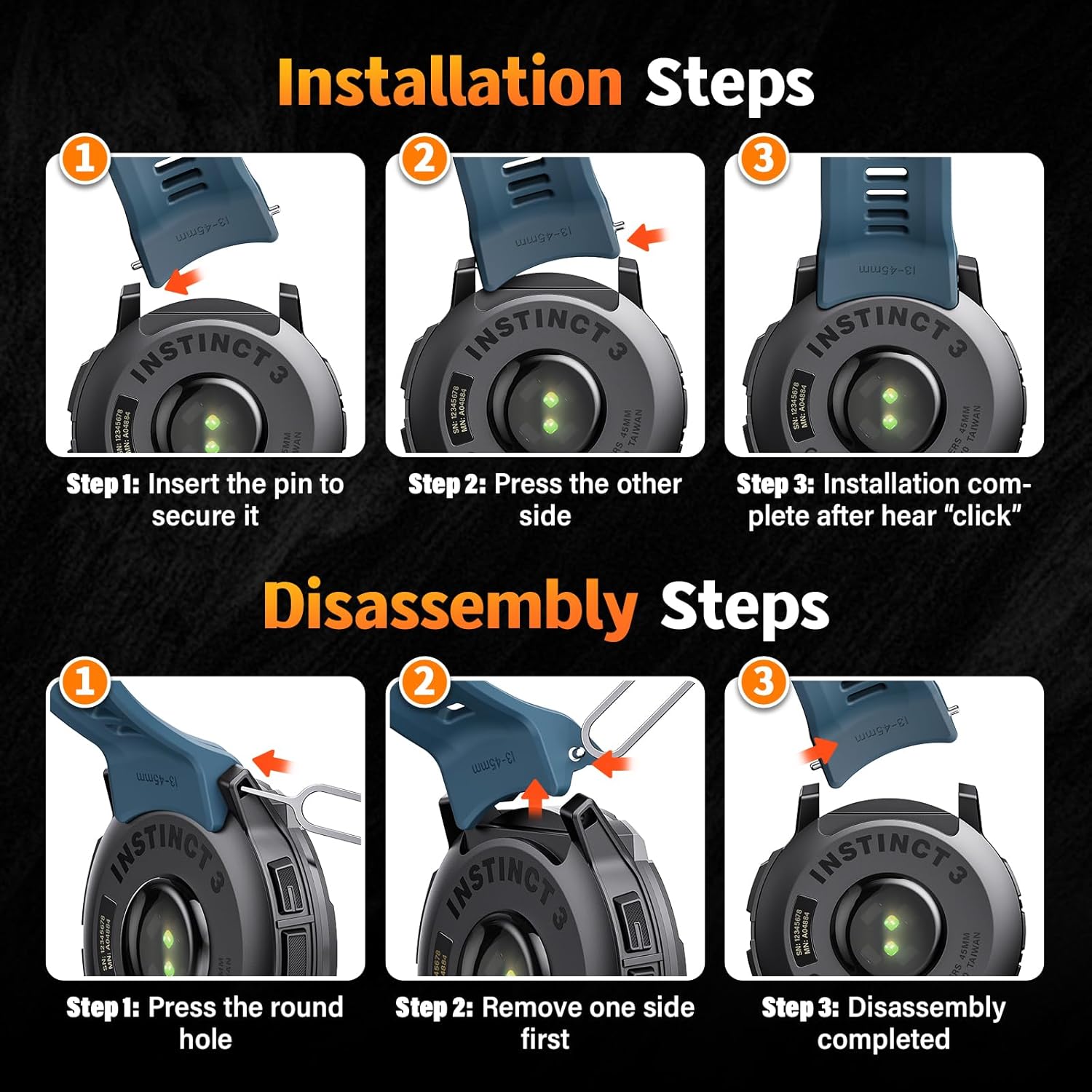 NotoCity Compatible with Garmin Instinct 3 45mm Watch Band,22mm Soft Silicone Adjustable Sport Wristband Replacement for Instinct 3 45mm Band for Men Women - Image 7