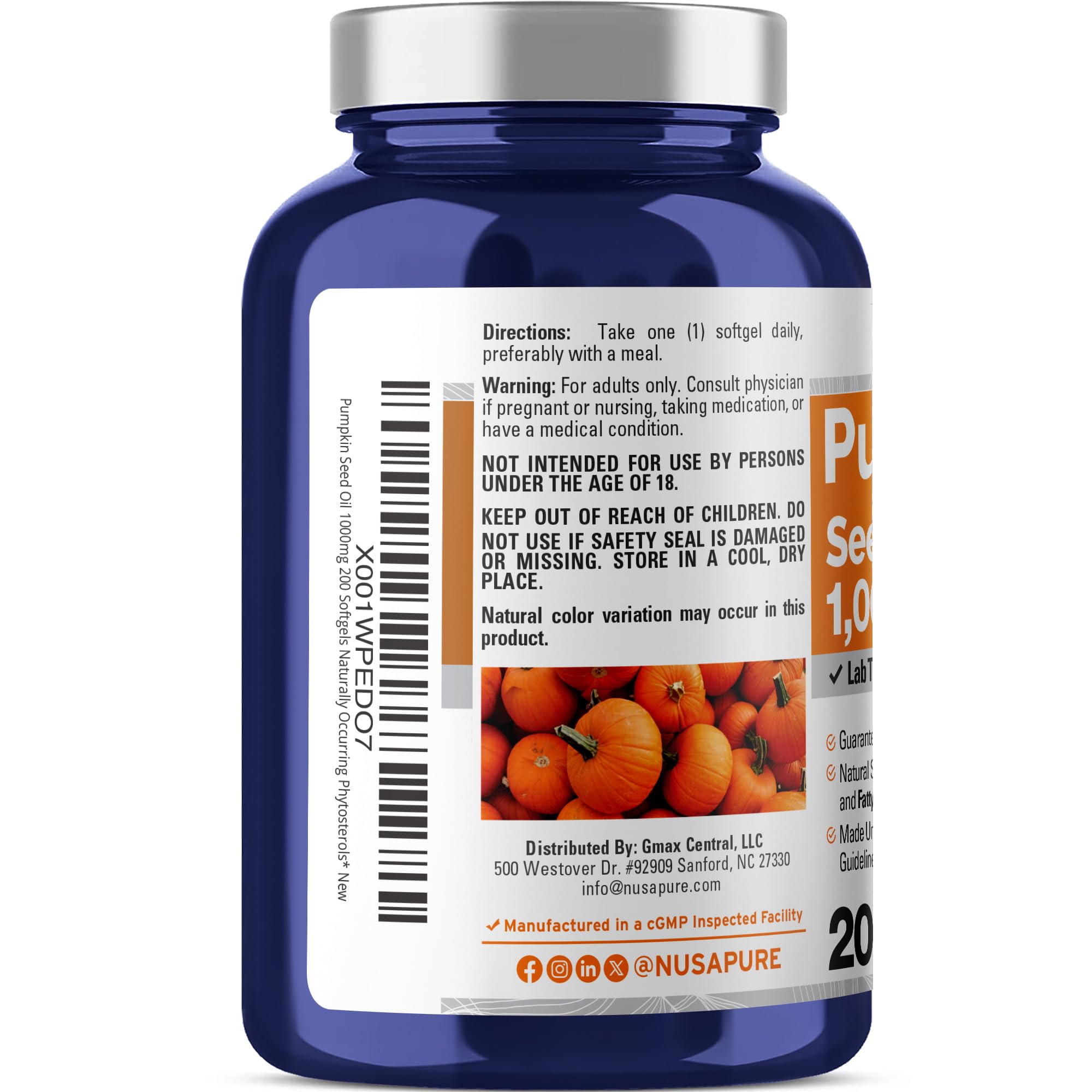 NusaPure Pumpkin Seed Oil, Soy Free, 1000mg, 200 Softgels - 200 Servings — Amazon image 3