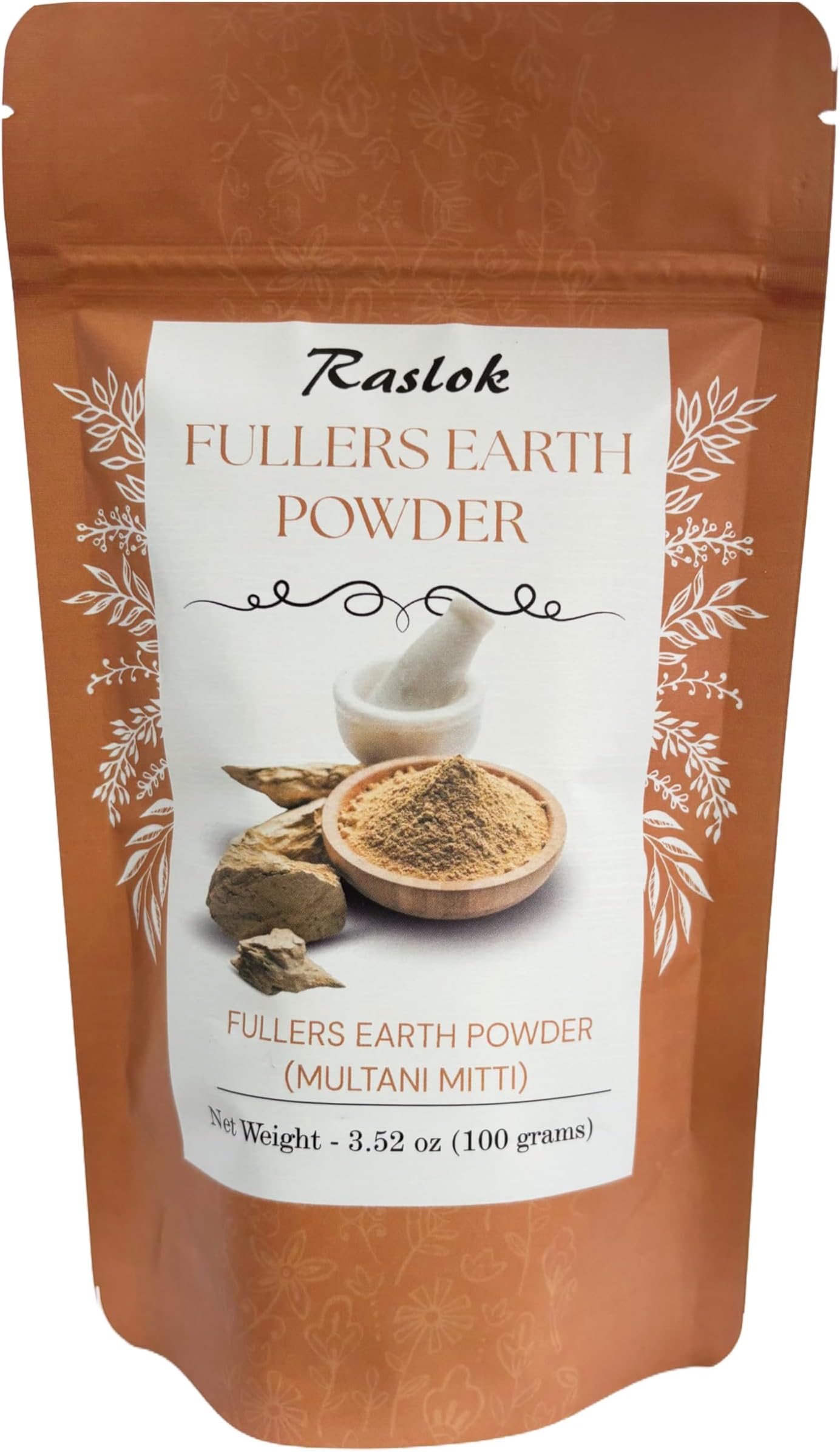 Raslok 100% Pure Fullers Earth Powder | Multani Mitti Organic for Face | No Added Fragrance | Natural Face Mask Mud Mask Pack (3.52 oz.) | Multani Matti Powder | Indian Healing Clay
