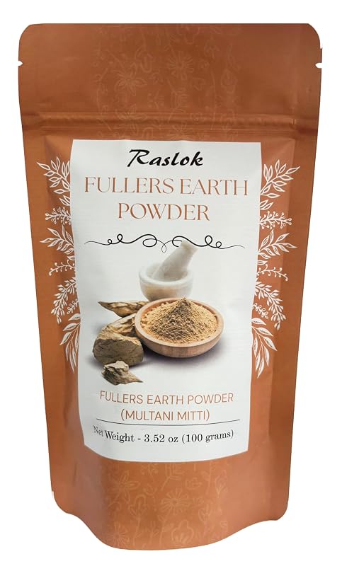 Raslok Pó de Terra de Fuller Multani Mitti para Máscara Facial, sem Fragrância Adicionada, Pacote com 100 g
