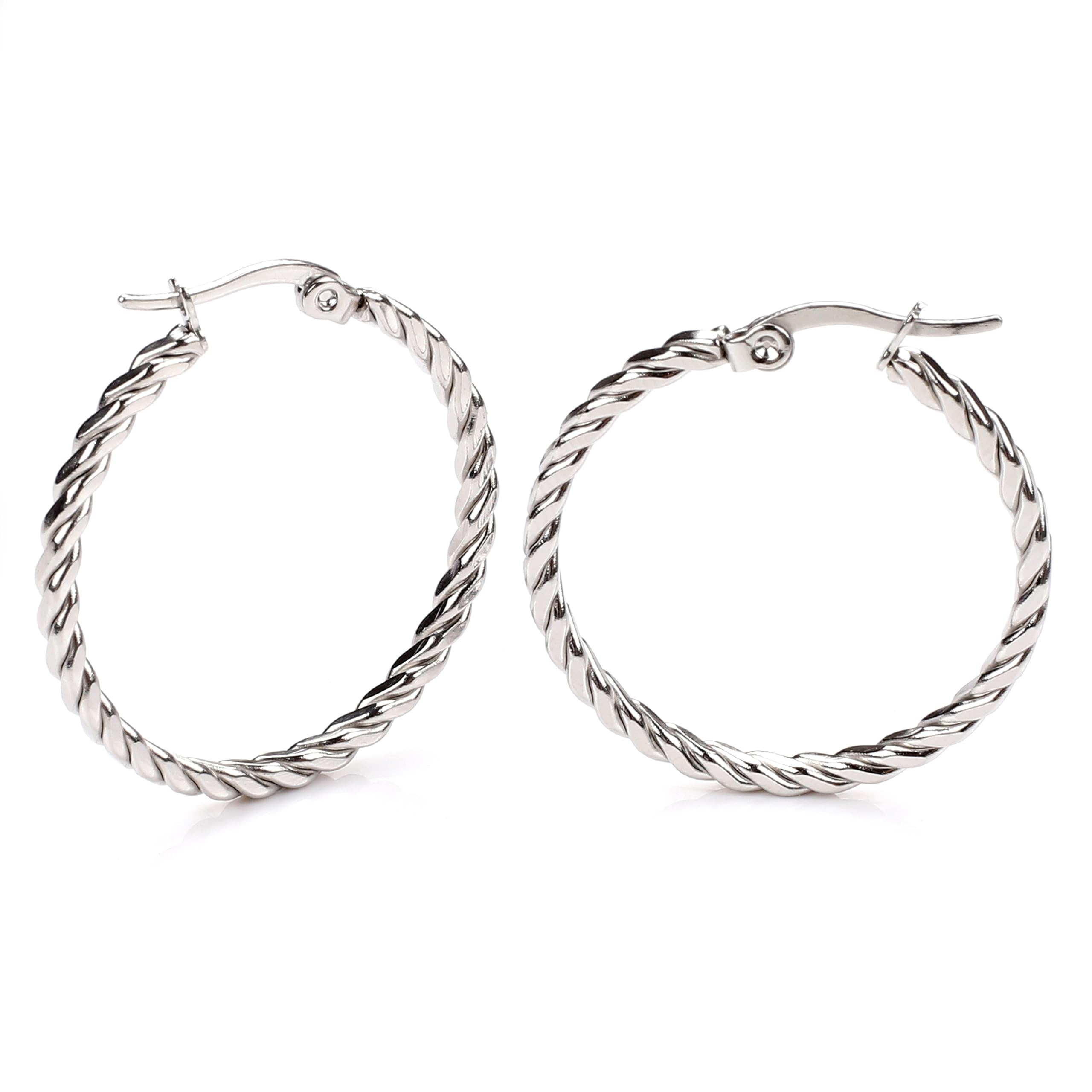 DorrissCable Hoop Earring for Women Light-Weight Twisted Italian Design Round Hoop Earrings Diameter 25mm
