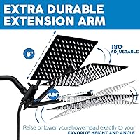 Vista 3 de Cabezal de ducha, cabezal de ducha de lluvia de 8" con combo de rociador de mano y brazo de extensión ajustable/regulador de flujo de 3 vías/sistema