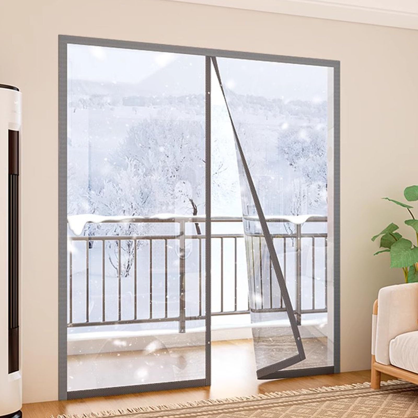 Magnet Wärmeschutzvorhang Türe Transparent Türvorhang Thermovorhang Tür Winddicht Winter Kälteschutzvorhang Ohne Bohren Kälteschutz Wärmeschutz Im Winter Für Patio Tür Schlafzimmer(W95xH230cm)
