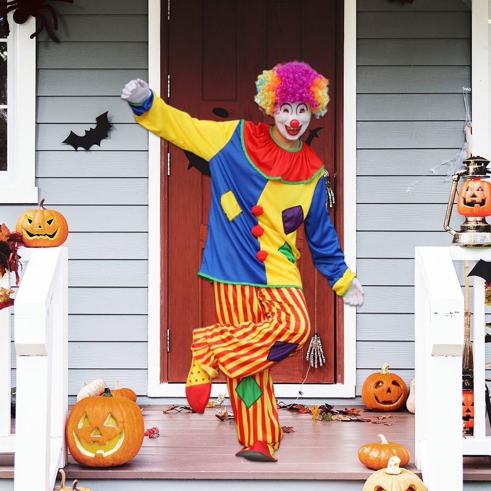 1 Set di Costume Clown Colorato con Parrucca, Maschera, Borsa, Scarpe E Guanti, Costume per Adulti per Halloween, Spettacoli Circensi E Cosplay.
