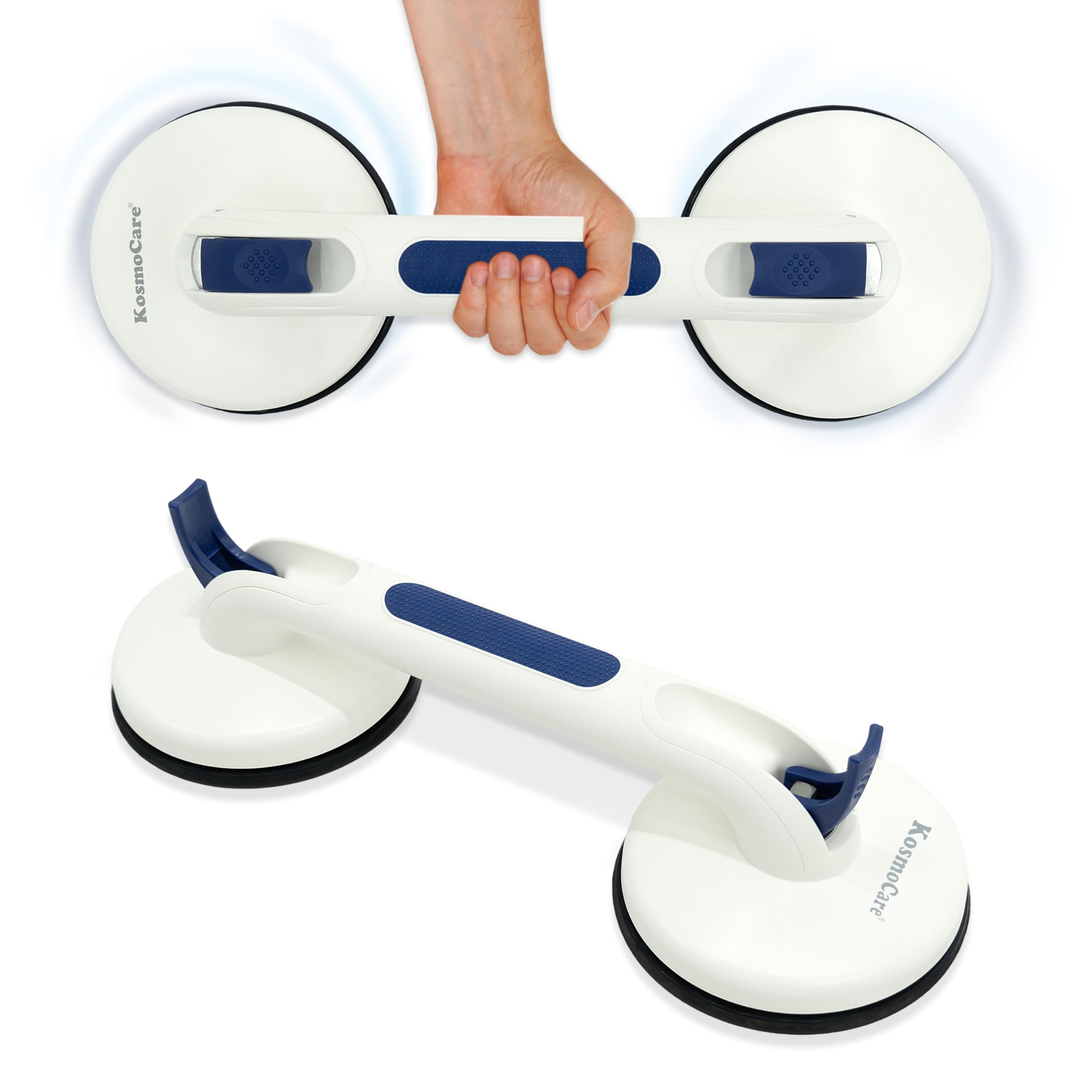 KosmoCare Suction Grab Bar | Tool Free Shower Handle | Portable Grab Bar | Safety Rail for Handicap Elderly Senior | No Assembly Required | Heavy Duty | 15 inch White - Crest Series