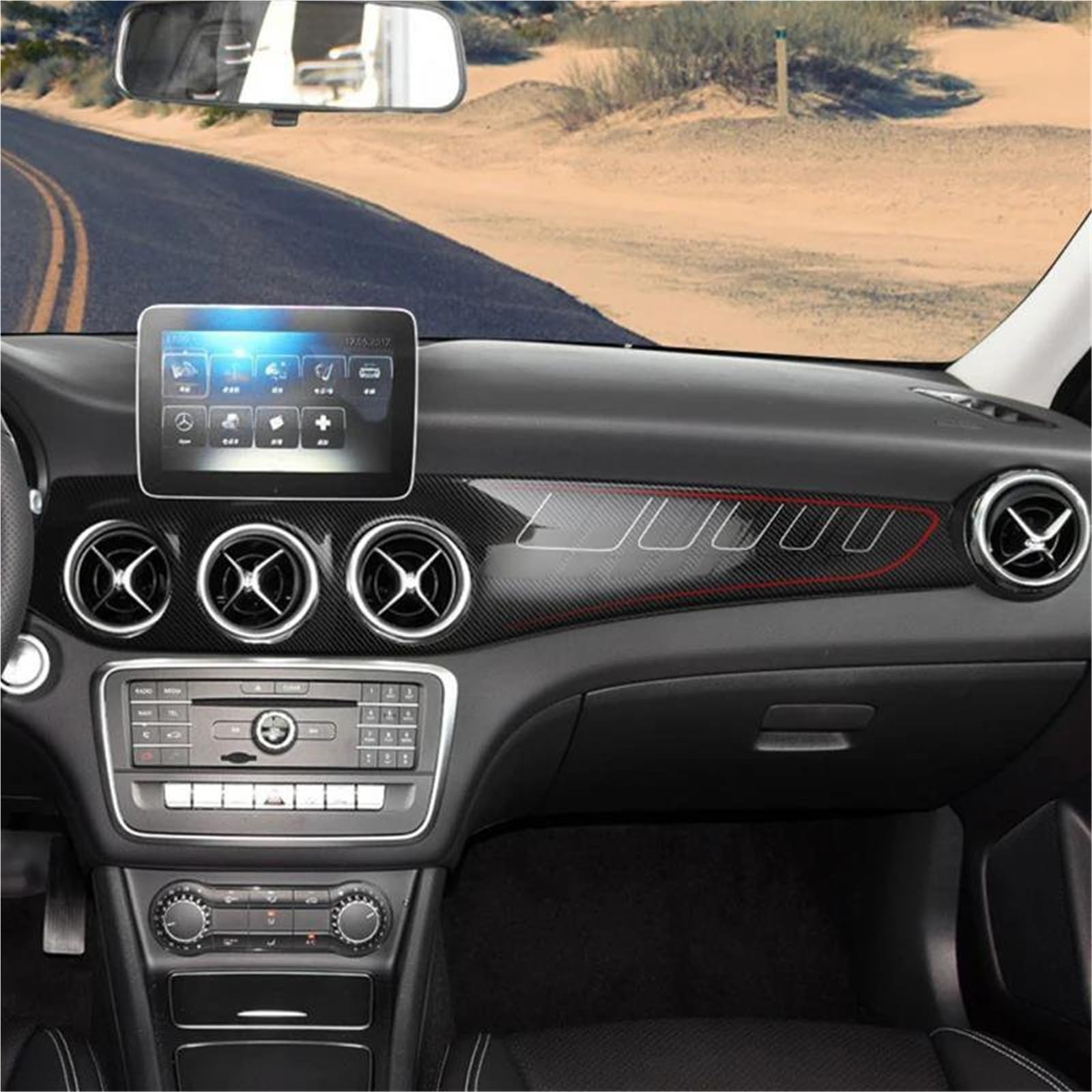 Auto Interieur Armaturenbrett-Konsolenverkleidung Für Mercedes Für Benz GLA Für CLA-Klasse 2013–2017, Mittelkonsole, ABS-Carbon Auto Zierleisten