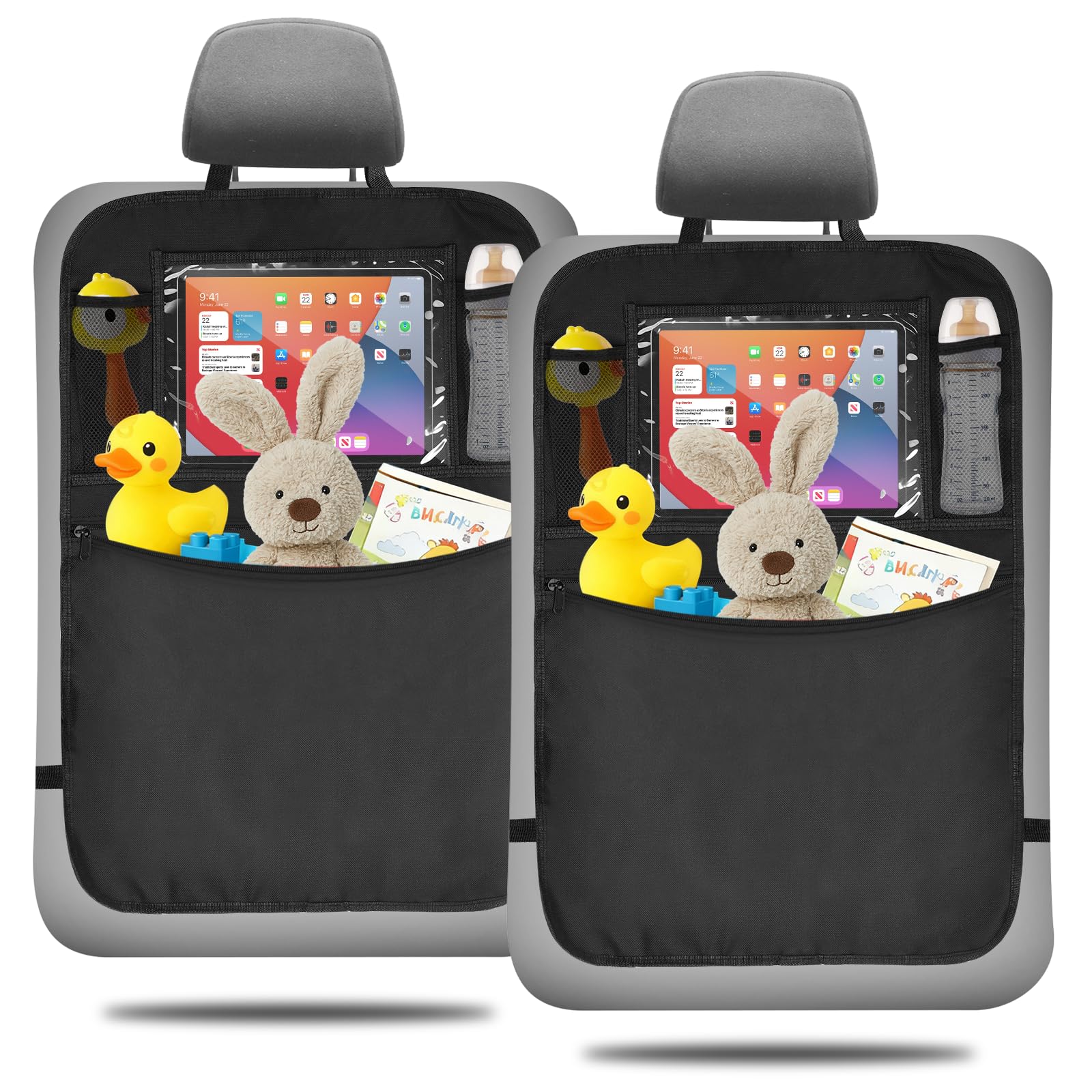 Exsink 2 Stück Auto Organizer, Rückenlehnenschutz Auto Kinder Mit Tasche Wasserdicht, Mit Und Tablet Tasche Für Kinder, Große Aufbewahrungstasche Sitzschutz Kick-Matte Leicht Zu Reinigen