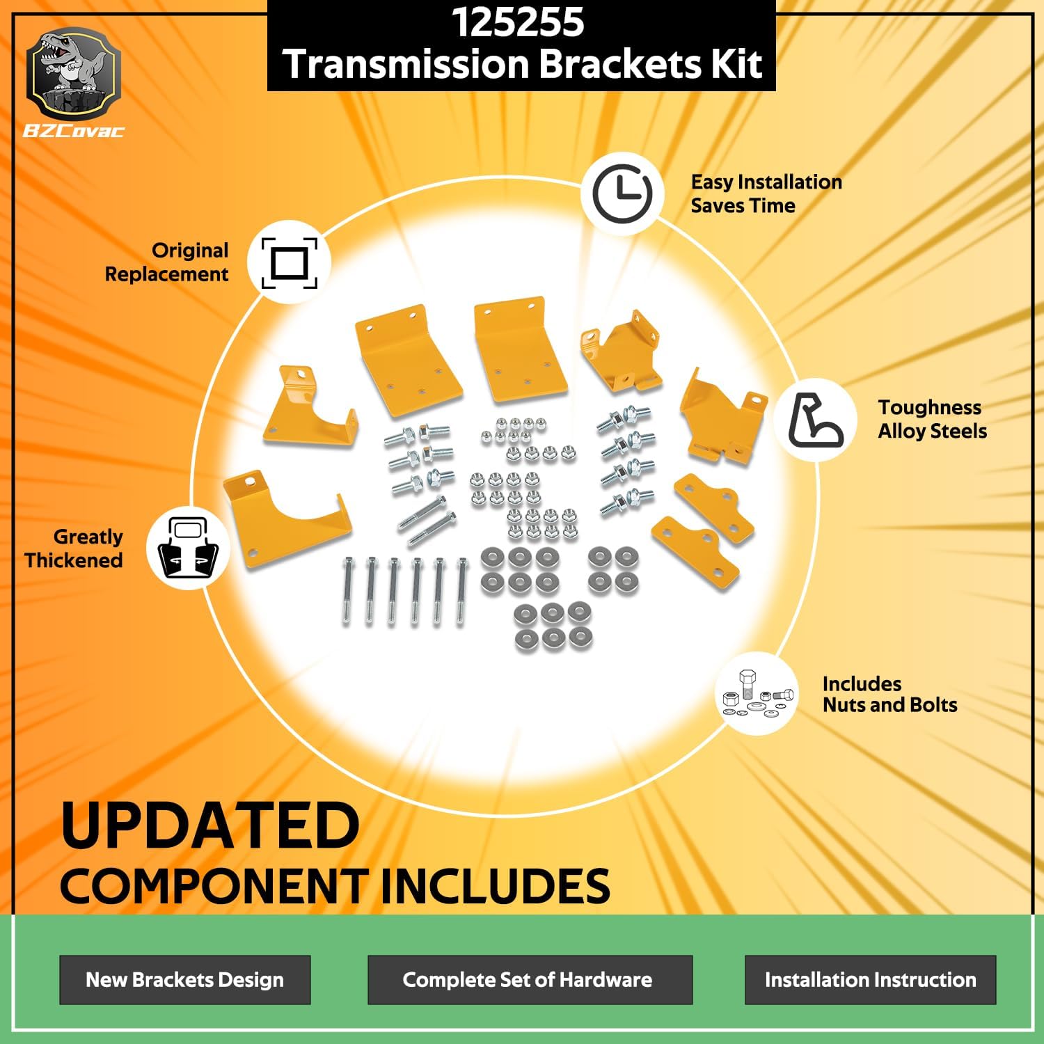 Upgraded 125255 Hydro Transmission Brackets Kit for Hustler Zero-Turn Mowers - New Thicker Brackets with Hardware, Includes 552564, 552565, 552566, 552567, OE Replacement Service Kit