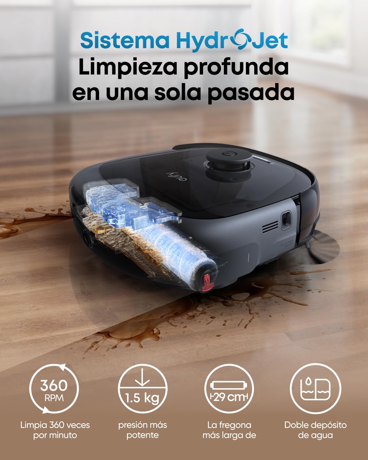 eufy Robot Aspirador Omni E25 Robot Aspirador y fregador 20.000 Pa | Sistema HydroJet, cepillos desenredantes DuoSpiral, Brazo CornerRover, estación Todo en uno | Sistema HydroJet, cepillos desenredantes DuoSpiral, brazo CornerRover, estación todo en uno