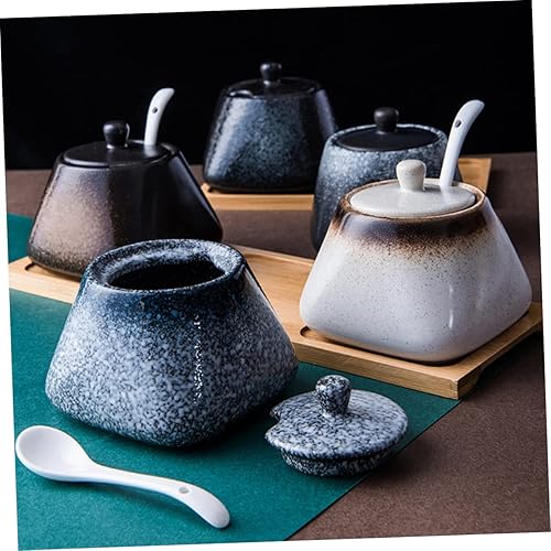 Miniatura 16 de Azucarero japonés de cerámica, recipiente de condimento vintage, tarro de almacenamiento de sal con tapa y cuchara para cocina, restaurante