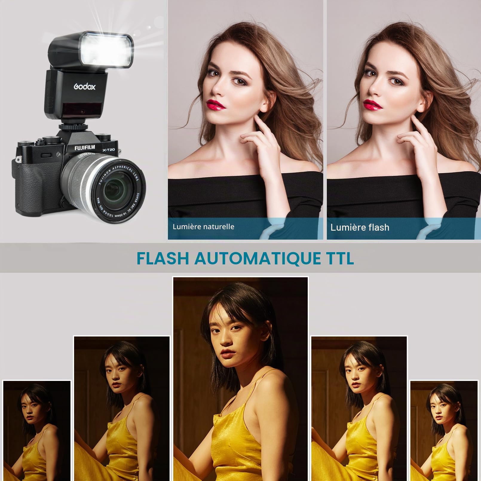 Godox TT350F Flash pour Appareil Photo Fujifilm, GN36 2,4G TTL Flash pour Fuji HSS 1/8000s, Environ 210 Flashes à Pleine Puissance, 0,1 à 2,2s Temps de Recharge, Compatible pour Fuji Caméras