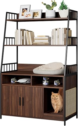 Lovinouse Caja de arena de lujo para gatos caja de arena oculta multiusos para gatos muebles con almacenamiento de estantes caja de gato a prueba de