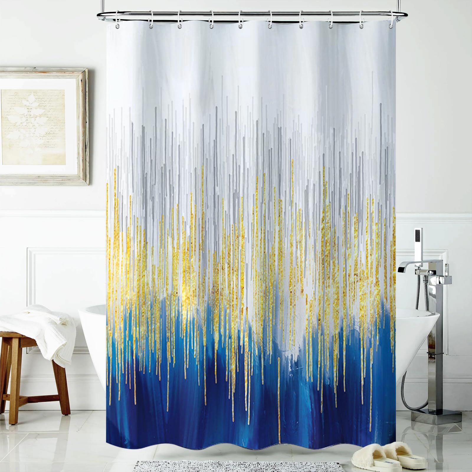 Rideau de douche polyester anti-moisissure géométrique gris clair épais de taille 80x200 cm