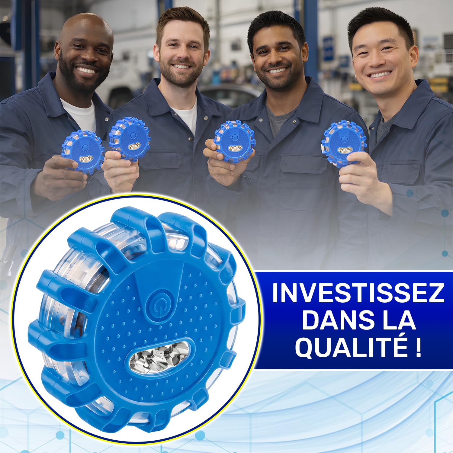 Gyrophare LED sans Fil pour Voiture avec Base Magnétique et Dispose de 9 Modes D’éclairage - Autonomie Jusqu’à 48 Heures - Girophare LED Vehicule Idéal en Cas D’arrêt D’urgence - MONTERAL
