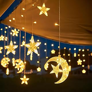 Moon and Star LED Curtain Lights, 8.2ft Christmas Decorations Indoor Str...