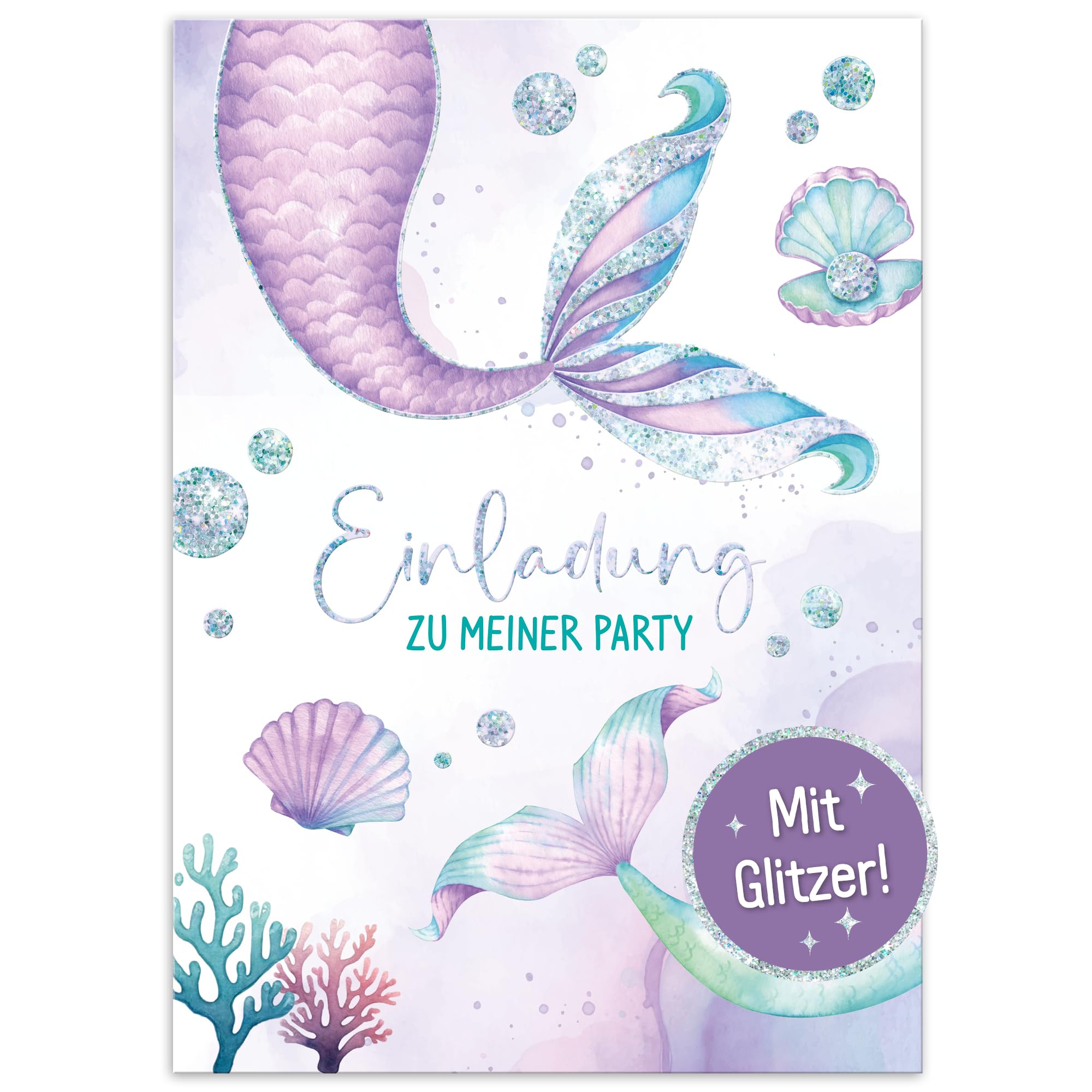 Häfft® Lernfreunde 12 x Einladungskarten Kindergeburtstag A6 Meerjungfrau Party-Einladungen für Kinder, Geburtstags-Einladungen - nachhaltig & klimafreundlich