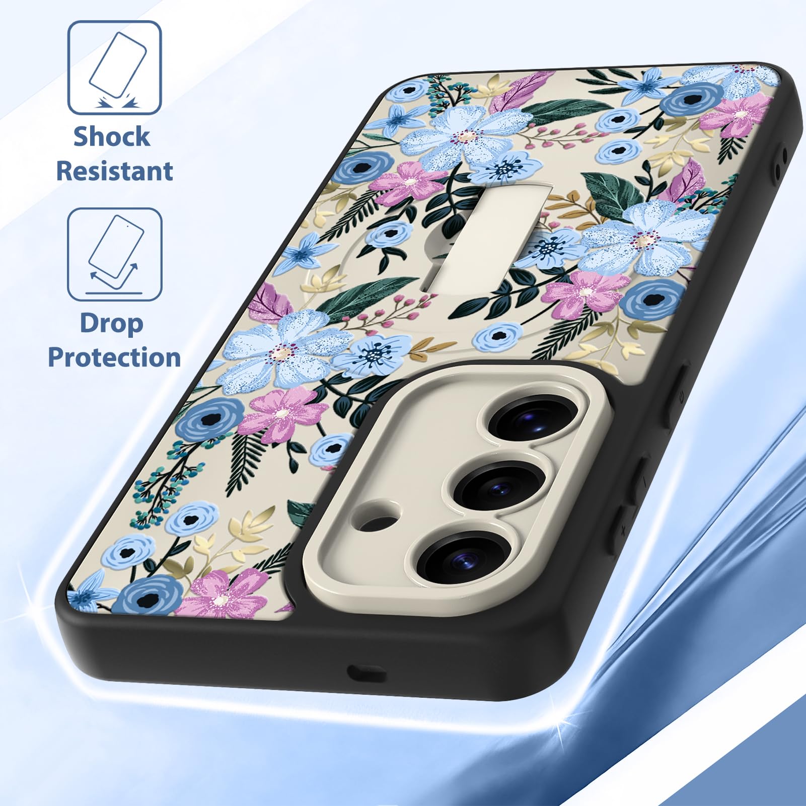 Funda magnética floral para Samsung Galaxy S26 con correa para el dedo, compatible con MagSafe, bonito patrón de flores para mujeres y niñas, cubierta de protección completa de cámara con
