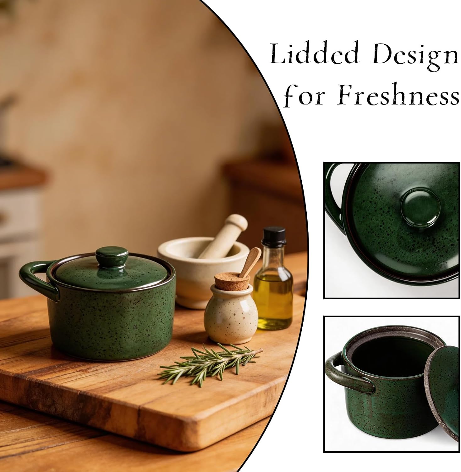 Salt Cellar With Spoon, Rustic Ceramic Salt Cellar With Wooden Spoon, Kitchen Seasoning Storage Jar