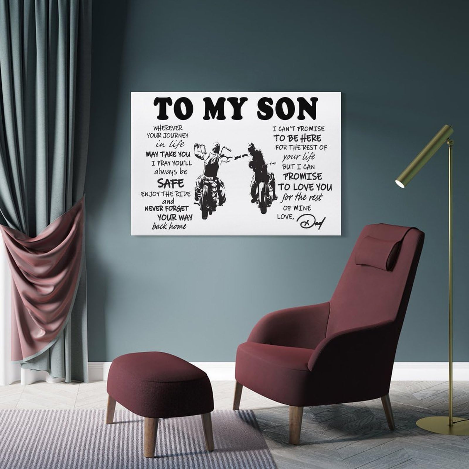 Junmoney Frame-Style-6 To My Son Motorcycle Father Day Gift Canvas Wall Decor, 20X30inch(50X75cm), For Home Office, Desk Area Or Studio, Wall Art That Adds Style To Work Areas