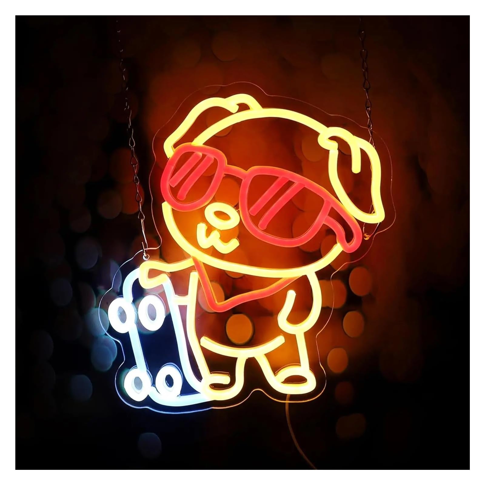 LEMST Sign Lamp Skateboard Dog Sunglasses Neon Sign Dimmable Light for Living Room Pet Shop Party Bar Game Room Wall Decor 32.5cmx30.2cm