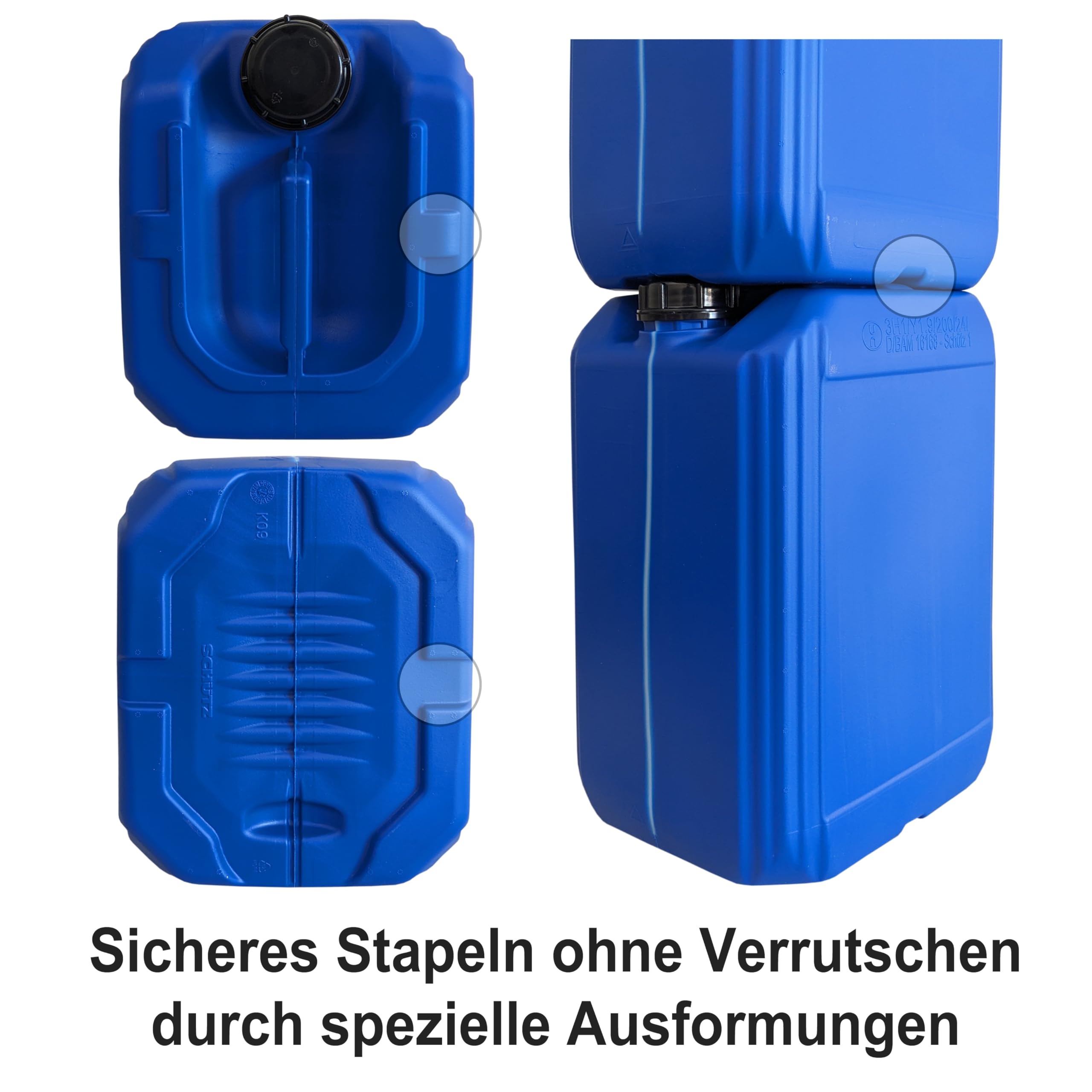 plasteo 25 Liter Getränke Wasserkanister mit 1 Hahn und Schraubdeckeln (DIN 61), Blau