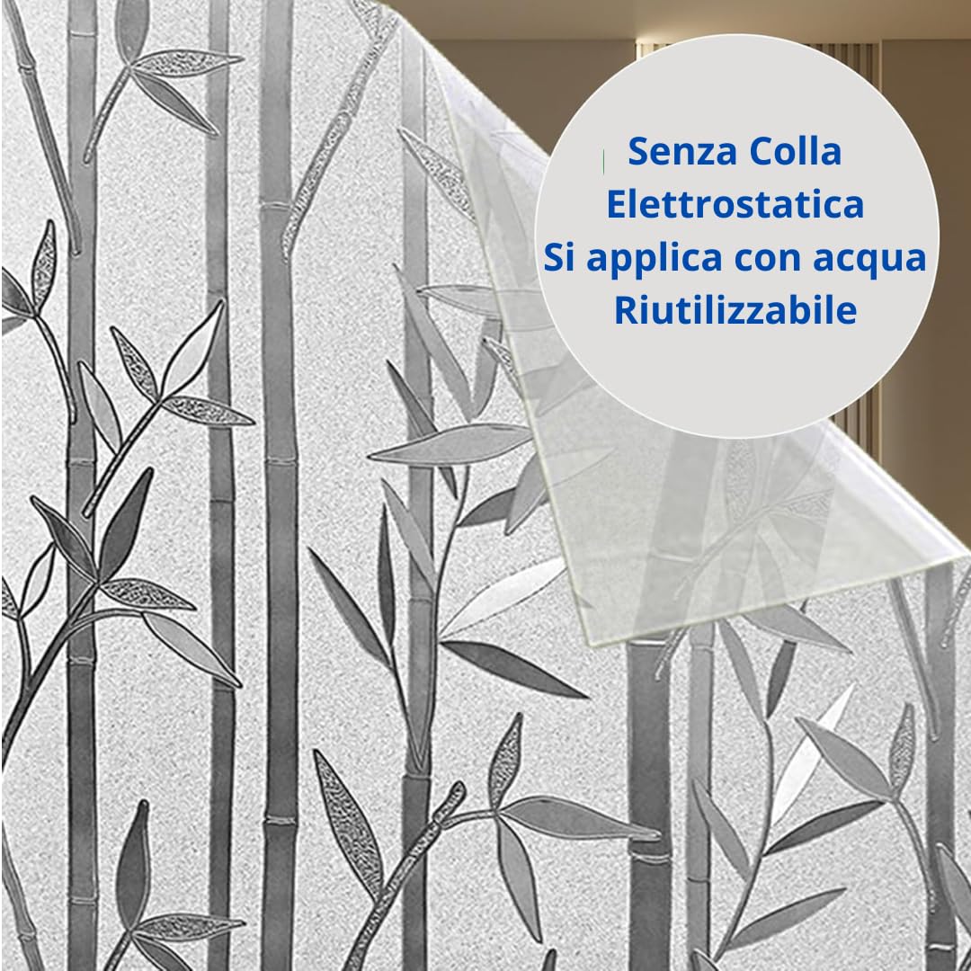 Pellicola decorativa Vetri (Bamboo, 60 x 200 CM) Protezione Privacy Autoadesiva senza colla Anti UV senza Residui Facile Applicazione Finestre Doccia Aderenza Statica Rimovibile Riutilizzabile