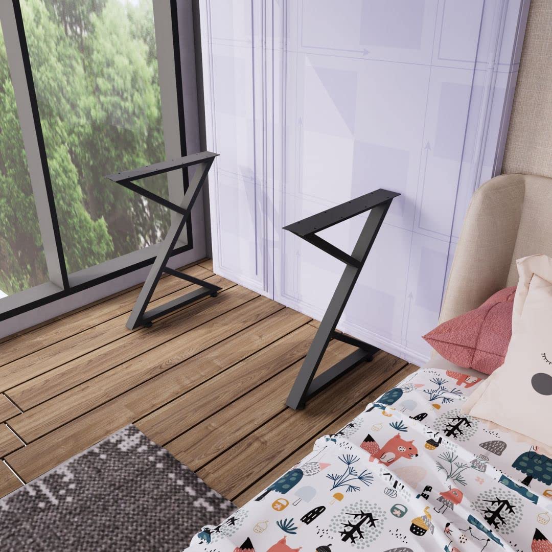 K-Group Metal Table Legs 0-Shaped 18 Inch Desk Legs, Modern Welded Cast Iron Dining Table Legs Base, DIY Industrial Table Legs (2pcs Set), Black. (4 Shape Leg)