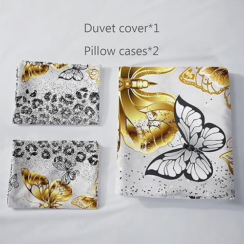 Miniatura 4 de AILONEN Hermoso juego de funda de edredón de mariposa, tamaño Queen, juego de ropa de cama de mariposa dorada, juego de funda de edredón gris