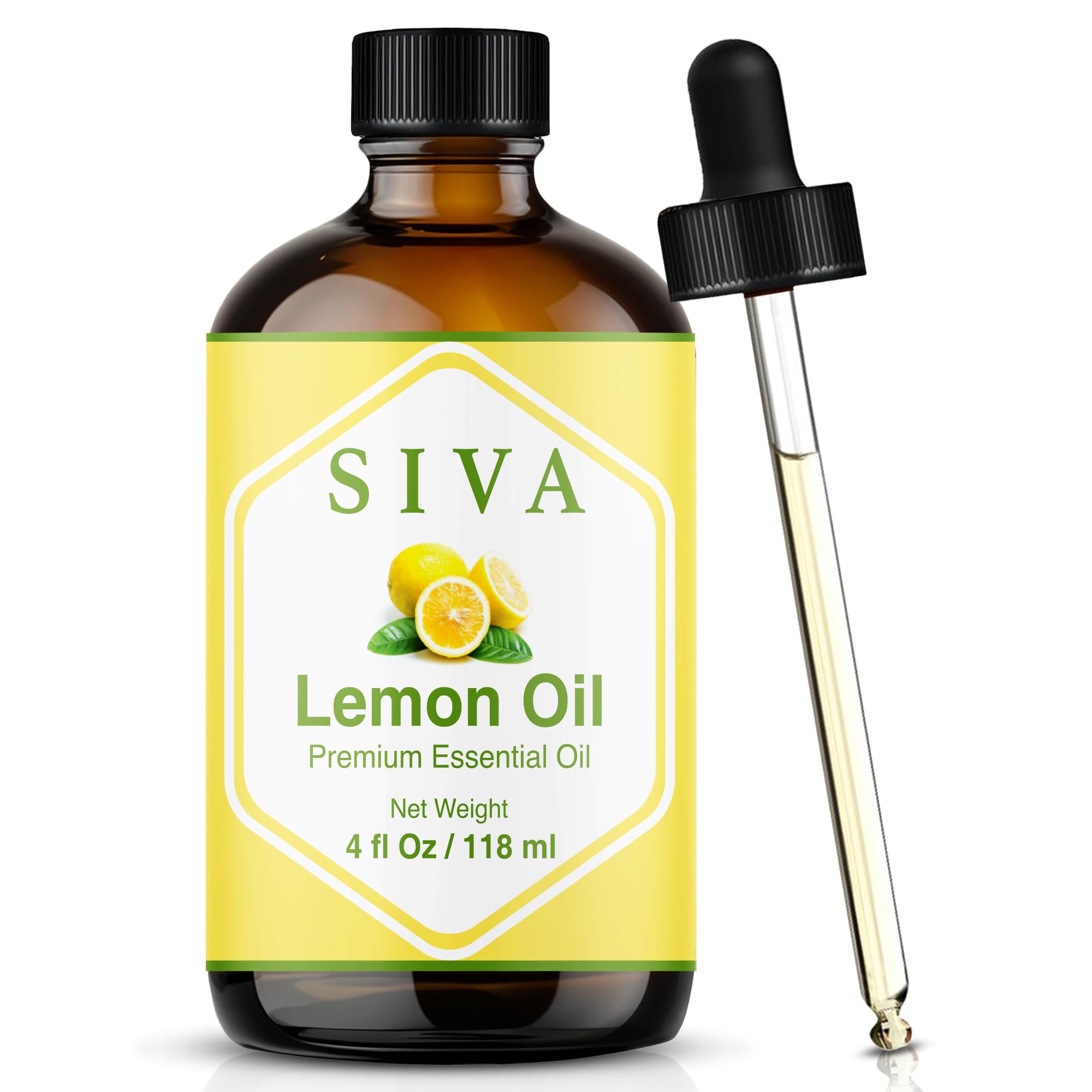 Siva Lemon Essential Oil - 4 Fl Oz – 100% Natural Lemon Oil - for Diffuser, Face, Skin Care, Aromatherapy, Hair Care, Scalp and Body Massage - with Dropper
