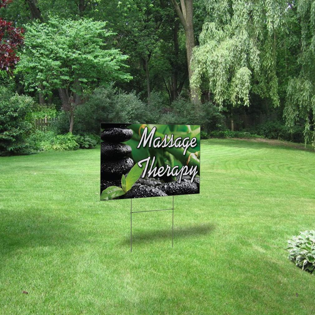 Fastasticdeals Weatherproof Yard Sign Massage Therapy Business B Black Lawn Garden Salon & Spa 18x12 Inches 2 Sides Print