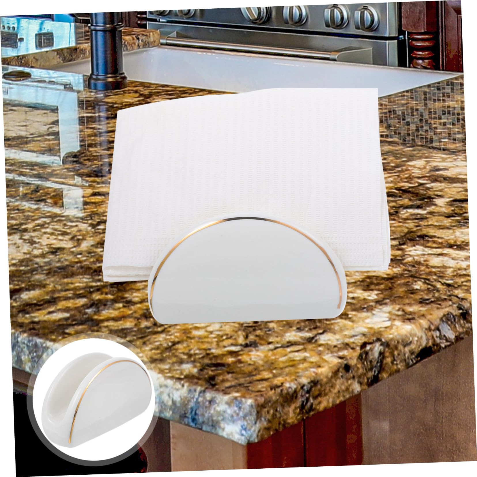 Cabilock 2piezas Soporte De Servilletas De Cerámica Bordes Dorados Servilletero Vertical Para Cocina y Restaurante Dispensador De Servilletas Para Mesa