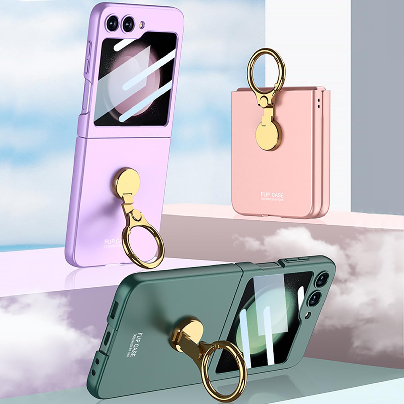 CIRONI Custodia con Cerniera per Samsung Galaxy Z Flip 5, Custodia con Anello in Metallo Placcato e Cover per Schermo AntiGraffio,Grigio