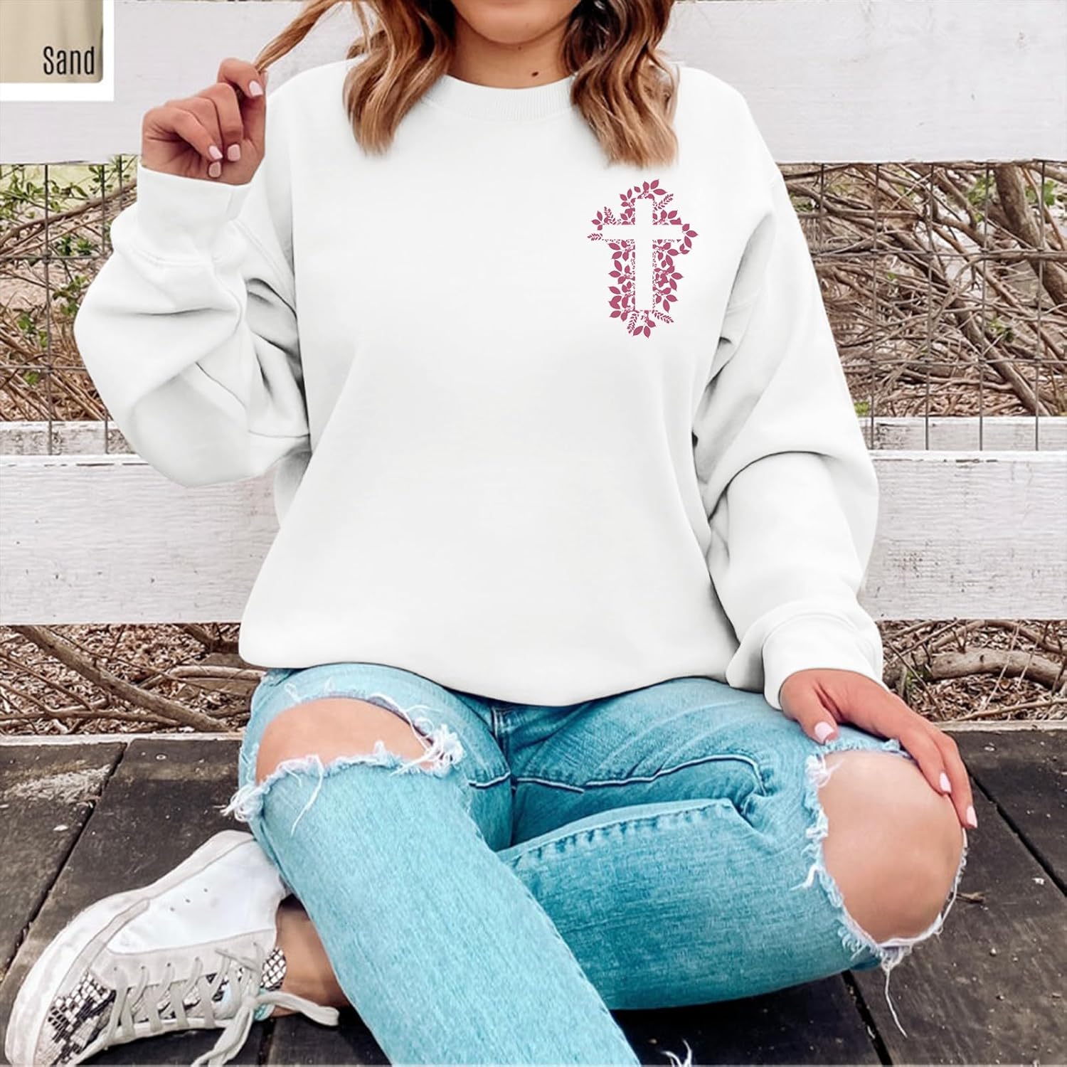Christian Sweatshirts for Women Faith Cross Jesus Sweatshirt Inspirational Religious Hoodie Graphic Pullover Tops - Image 4