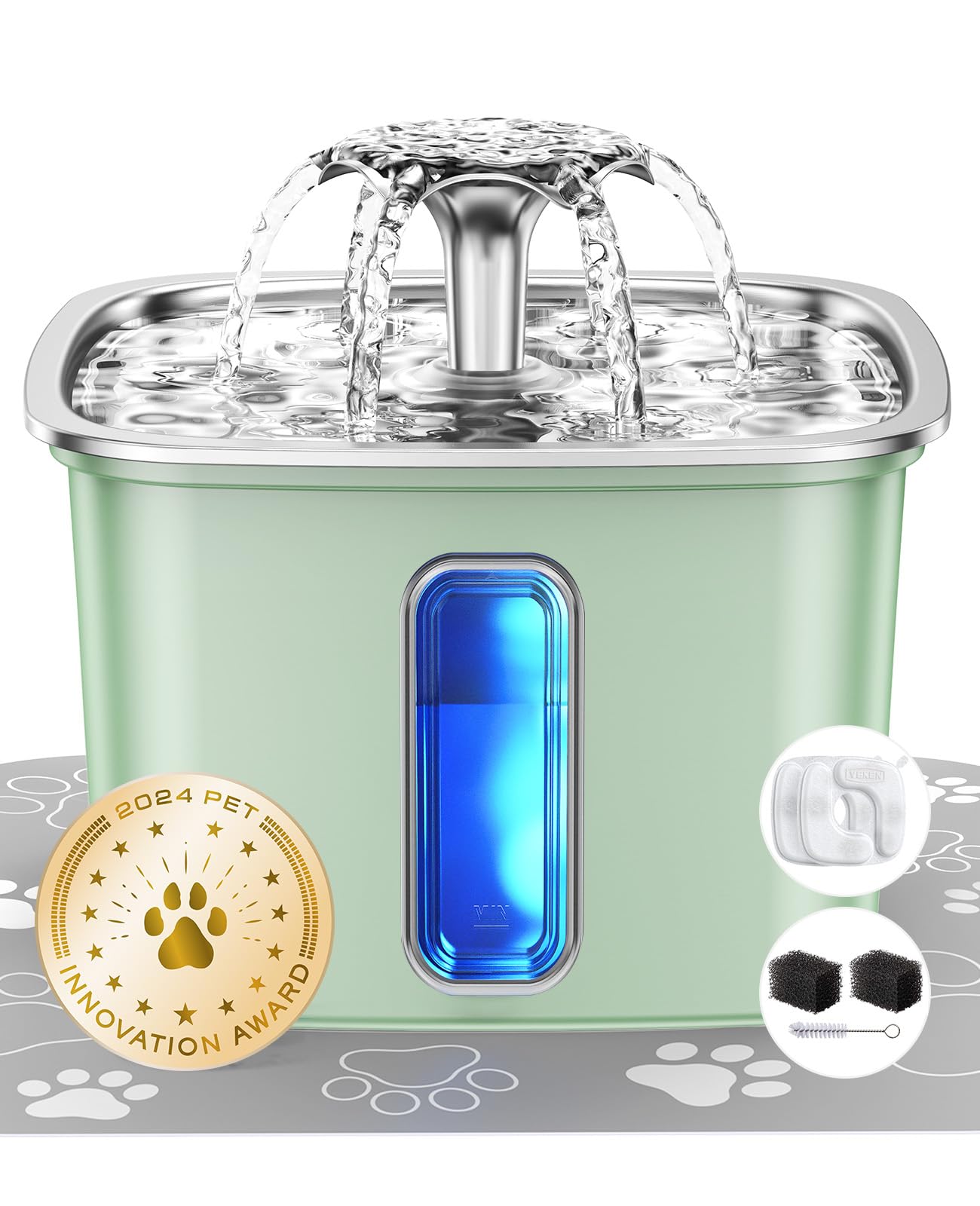 Photo 1 of Veken Stainless Steel Cat Water Fountain, 108oz