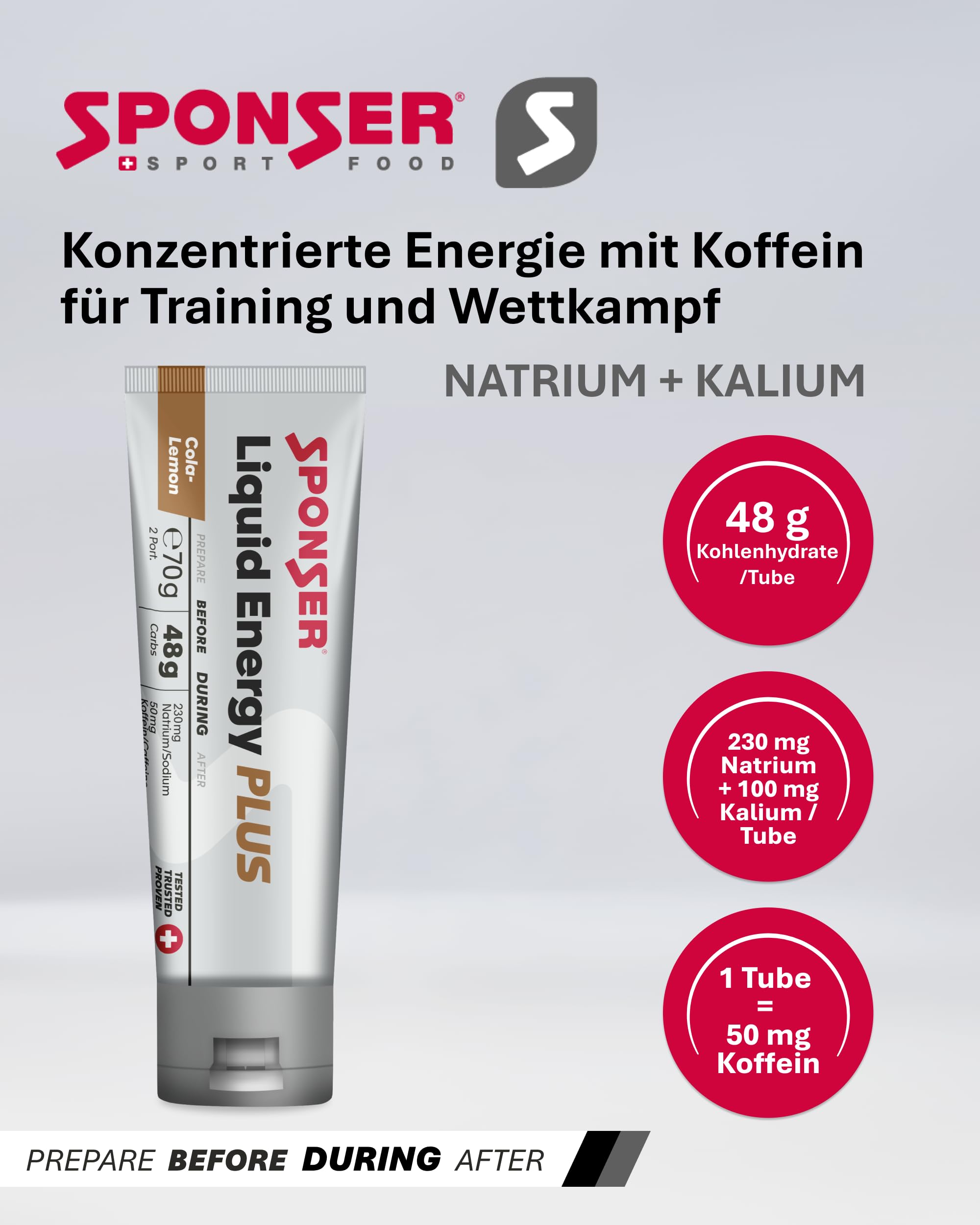 SPONSER Liquid Energy Plus - Kohlenhydrat-Gel mit Koffein - Cola-Lemon | High Carb Energiegel für Ausdauer, Laufen, Radsport - Vegan, Glutenfrei, Laktosefrei - 70 g Tube