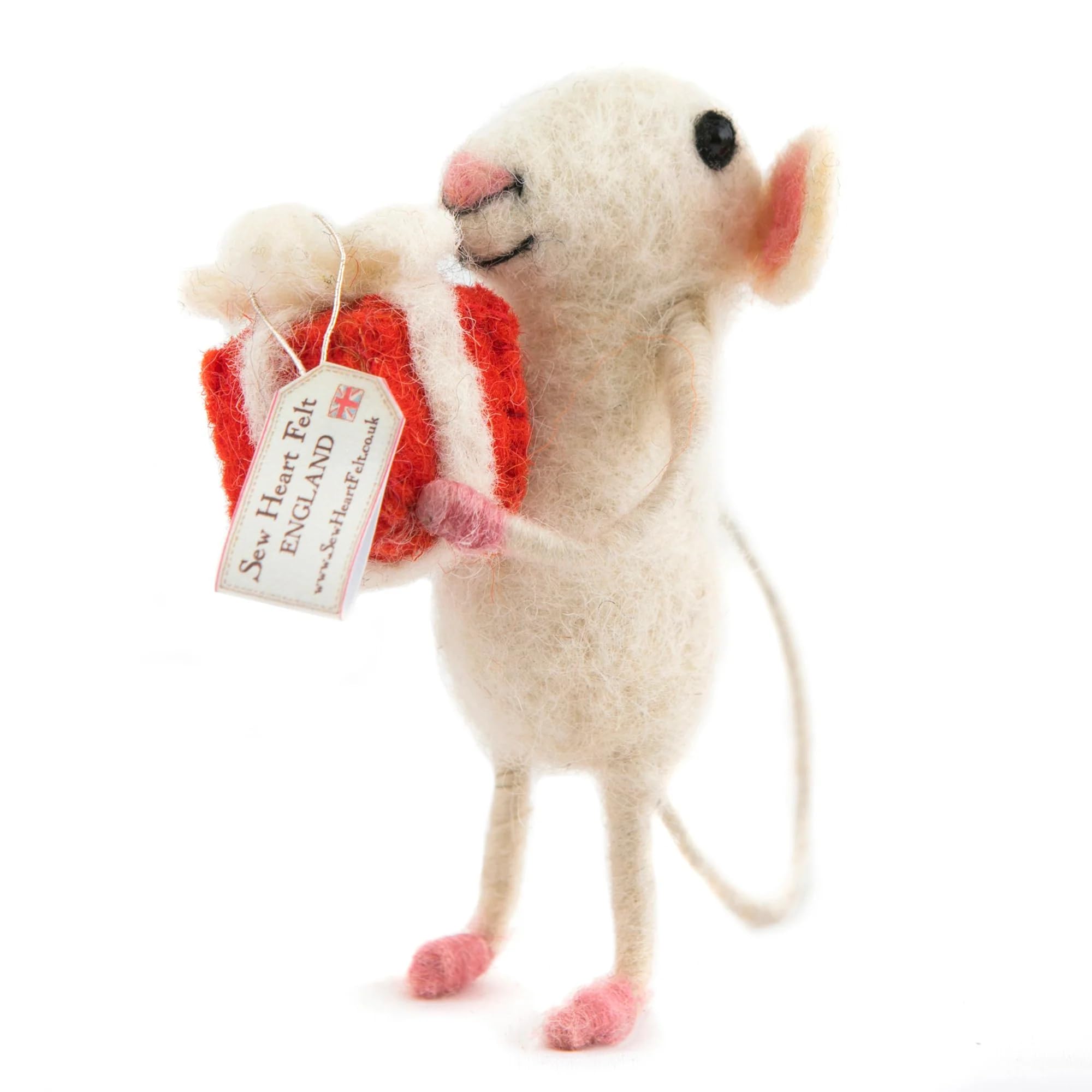 Sew Heart Felt | Mouse with Present | Handmade Gift for Mum or Loved One | Wool Felt Mouse Ornament | Mother’s Day Keepsake Decoration