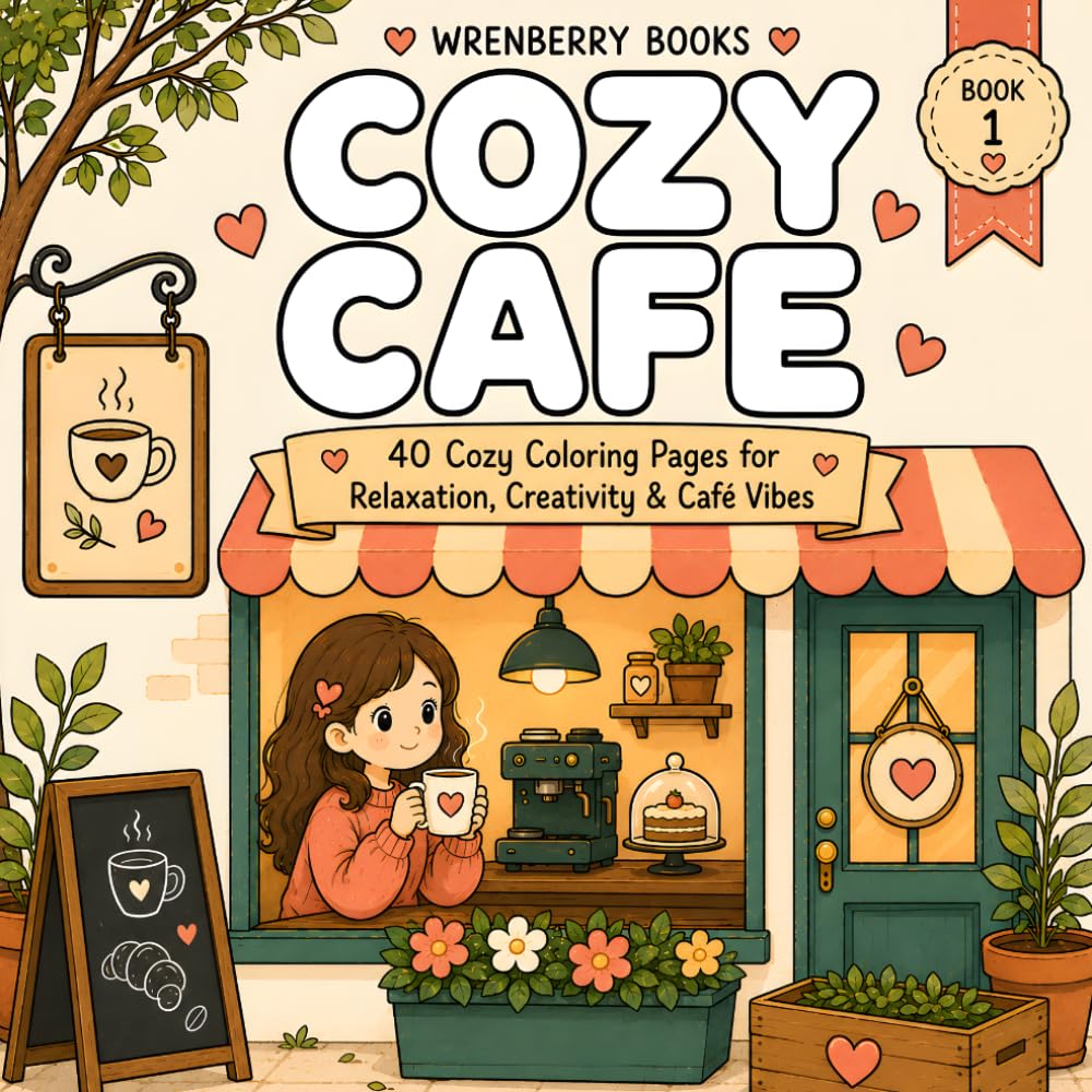 Cozy Café: 40 Cozy Coloring Pages for Relaxation, Creativity, Coffee Lovers, Cute Café Scenes, Stress Relief and Mindful Coloring for Adults and Teens (Cozy Places Collection)