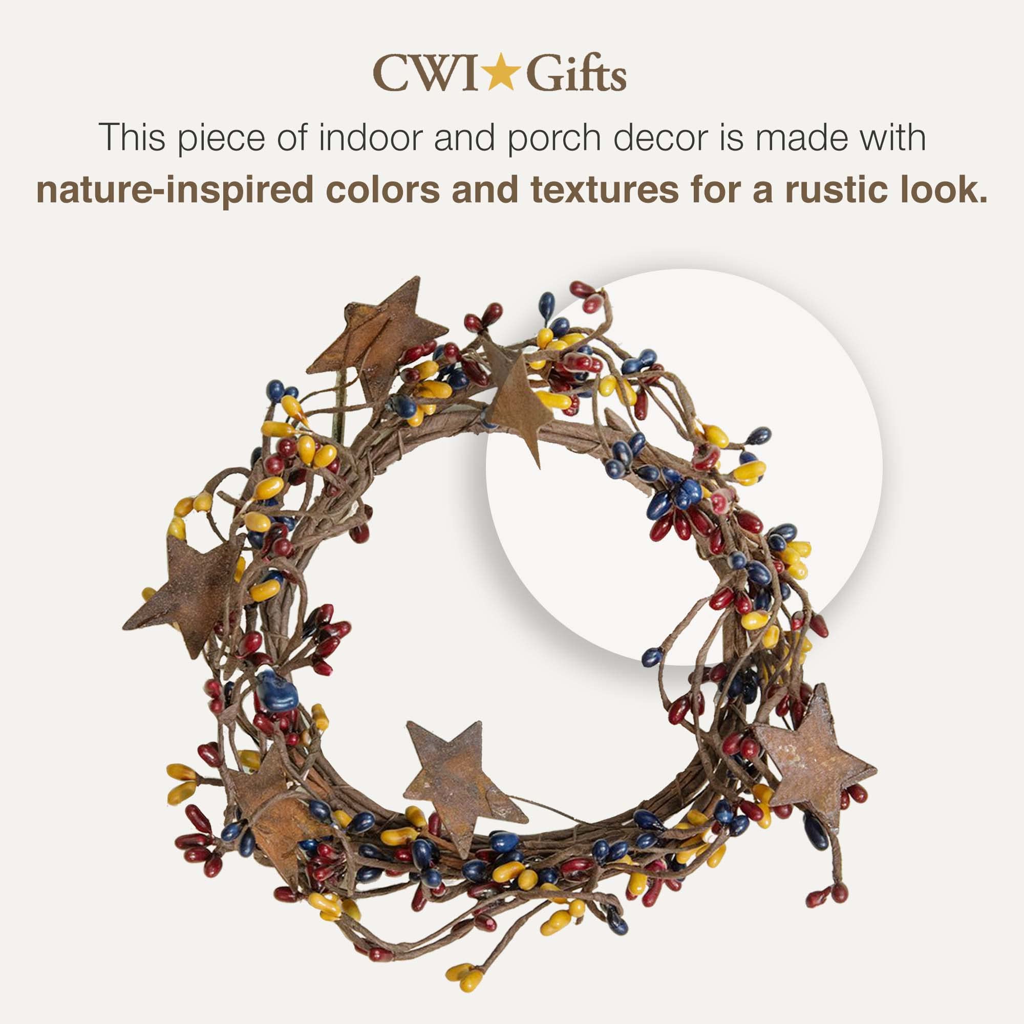 CWI Gifts Pip Twig Star Wreath Rings - Decorative Candle Rings - Candle Rings for Pillars - Farmhouse Candle Rings - Perfect Winter Wreaths for Candles - Navy, White and Burgundy 4 x 8