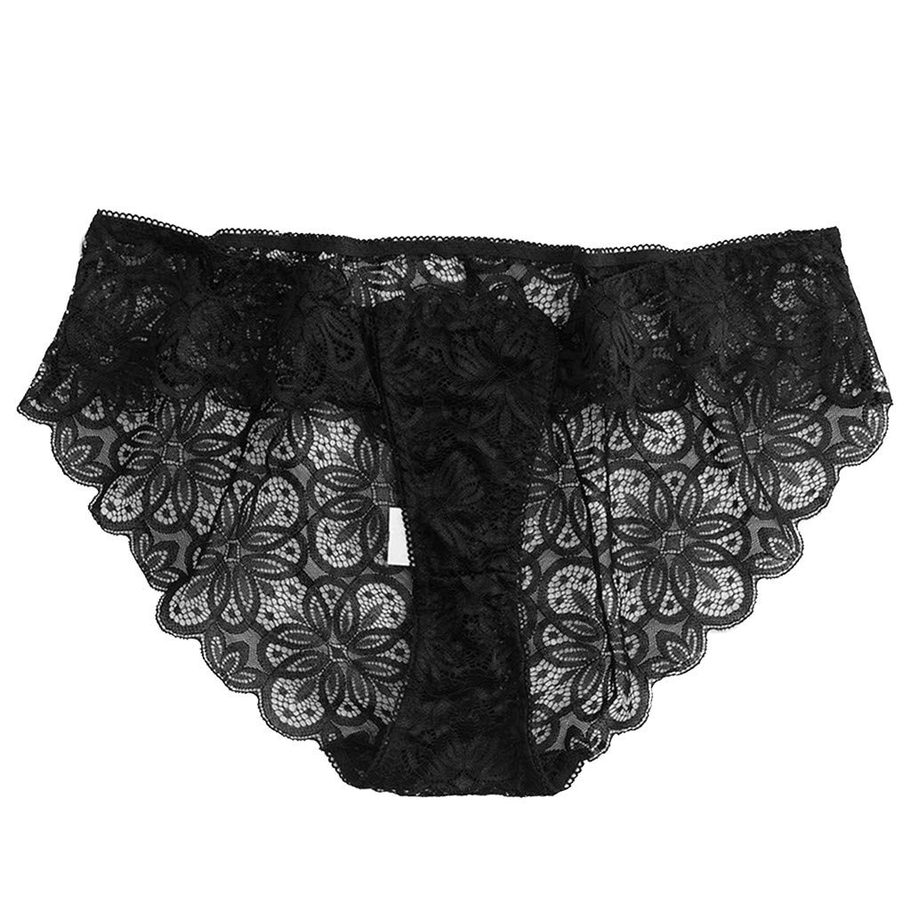 AXIBAWomens Underwear Invisible Seamless Bikini Lace Underwear Half Back Coverage Panties Black