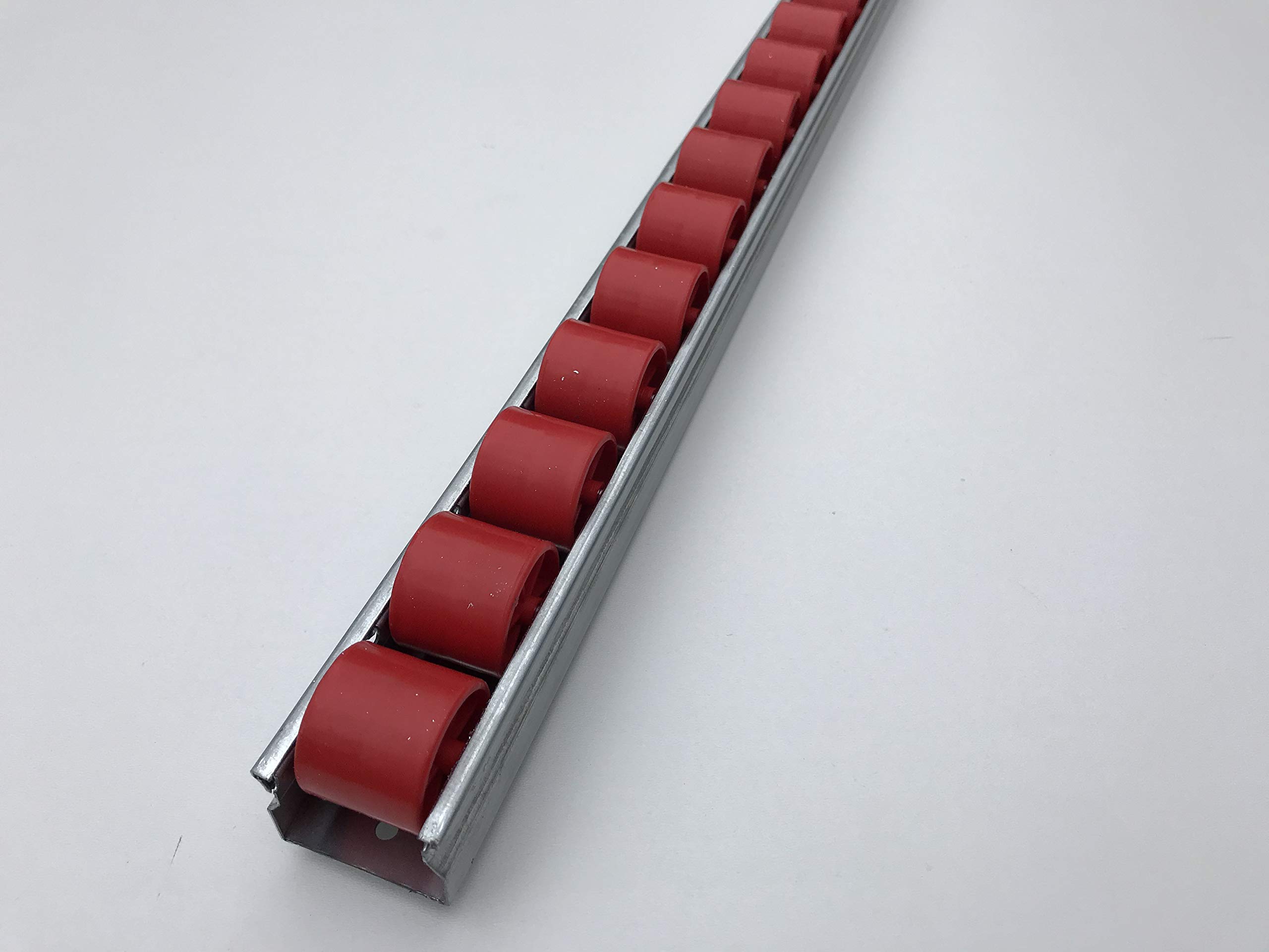 rotaia binario guida a rulli ruota con rullo trasportatore plastica Ø 28 mm rosso (lungo: 1,5 m)