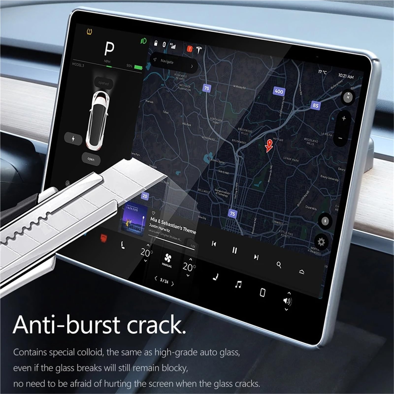 per Tesla Model 3 Y Pellicola Protettiva in Vetro temperato per Console Centrale, antiriflesso, HD, Anti Luce Blu